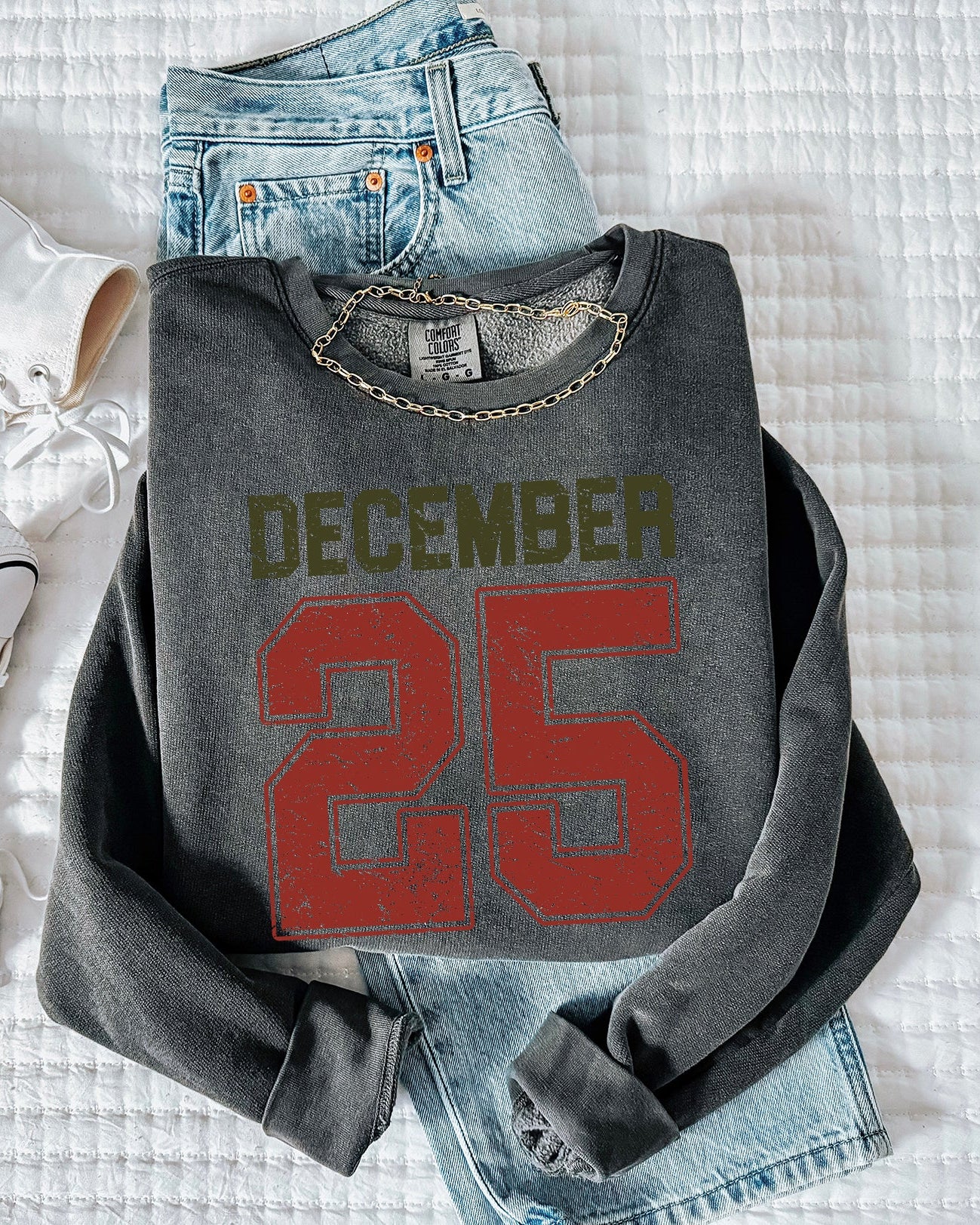December 25 Christmas Holiday Winter Garment Dyed Comfort Colors Sweatshirt