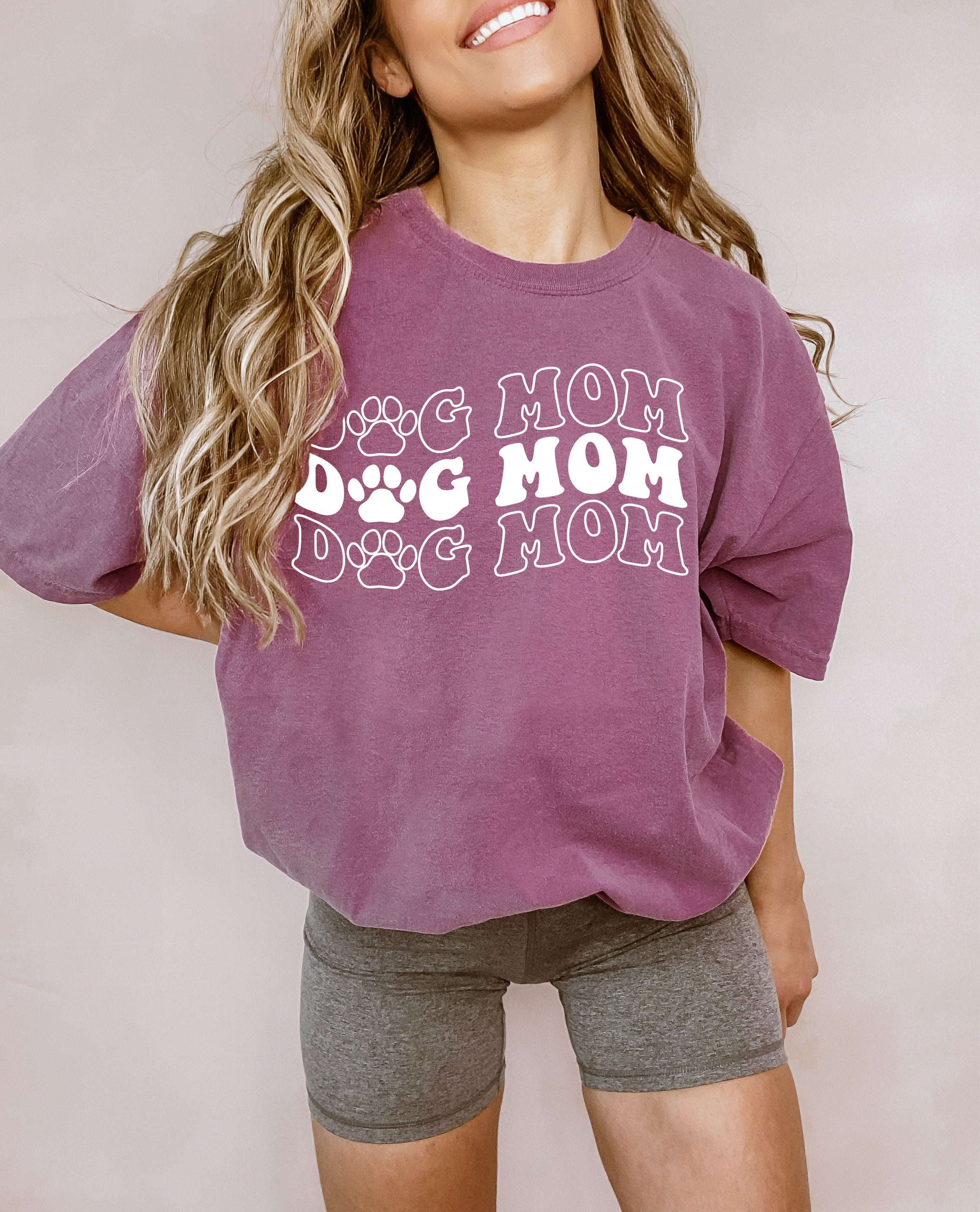 Dog Mom Comfort Colors T Shirt (Groovy repeat font)