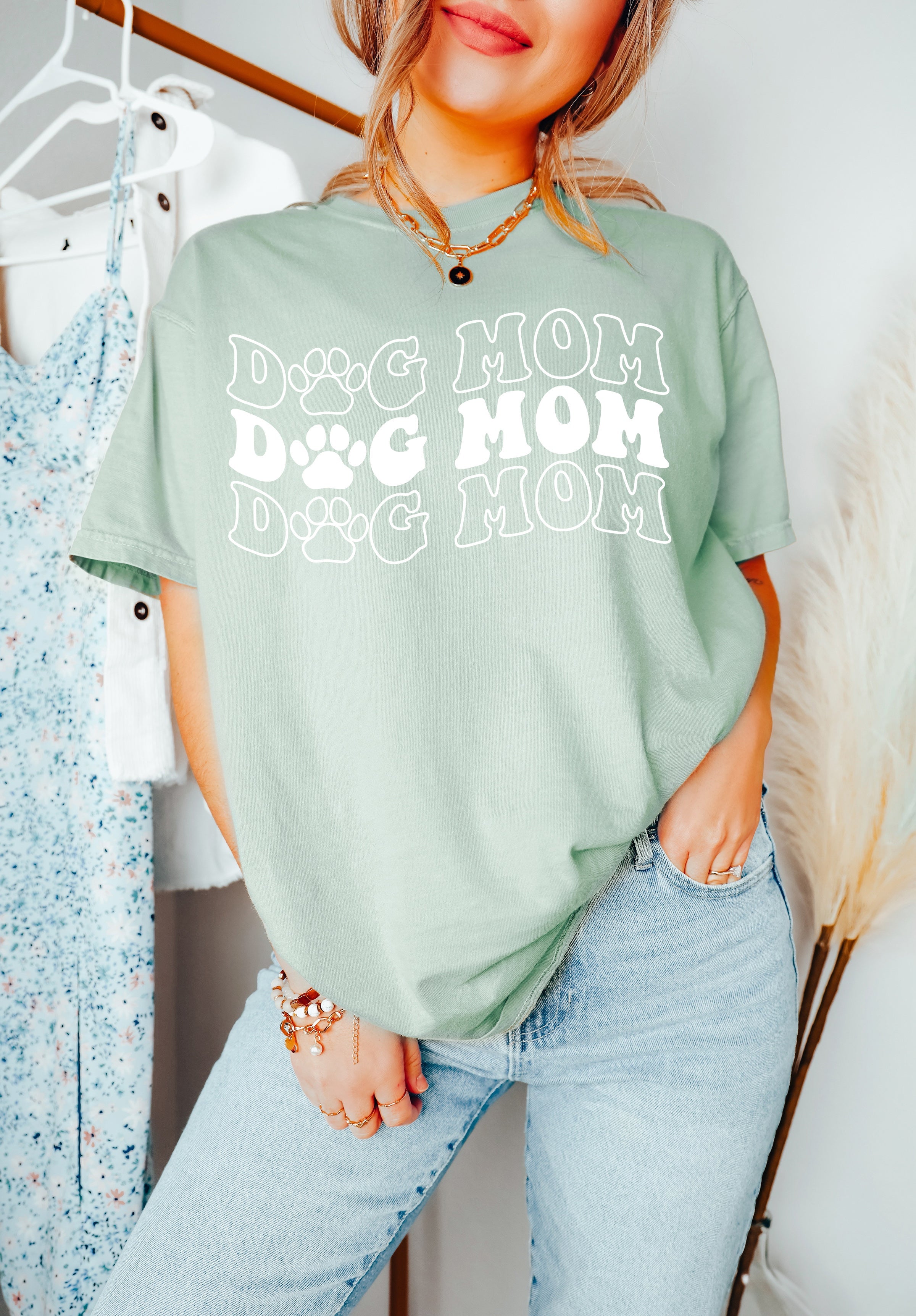 Dog Mom Comfort Colors T Shirt (Groovy repeat font)