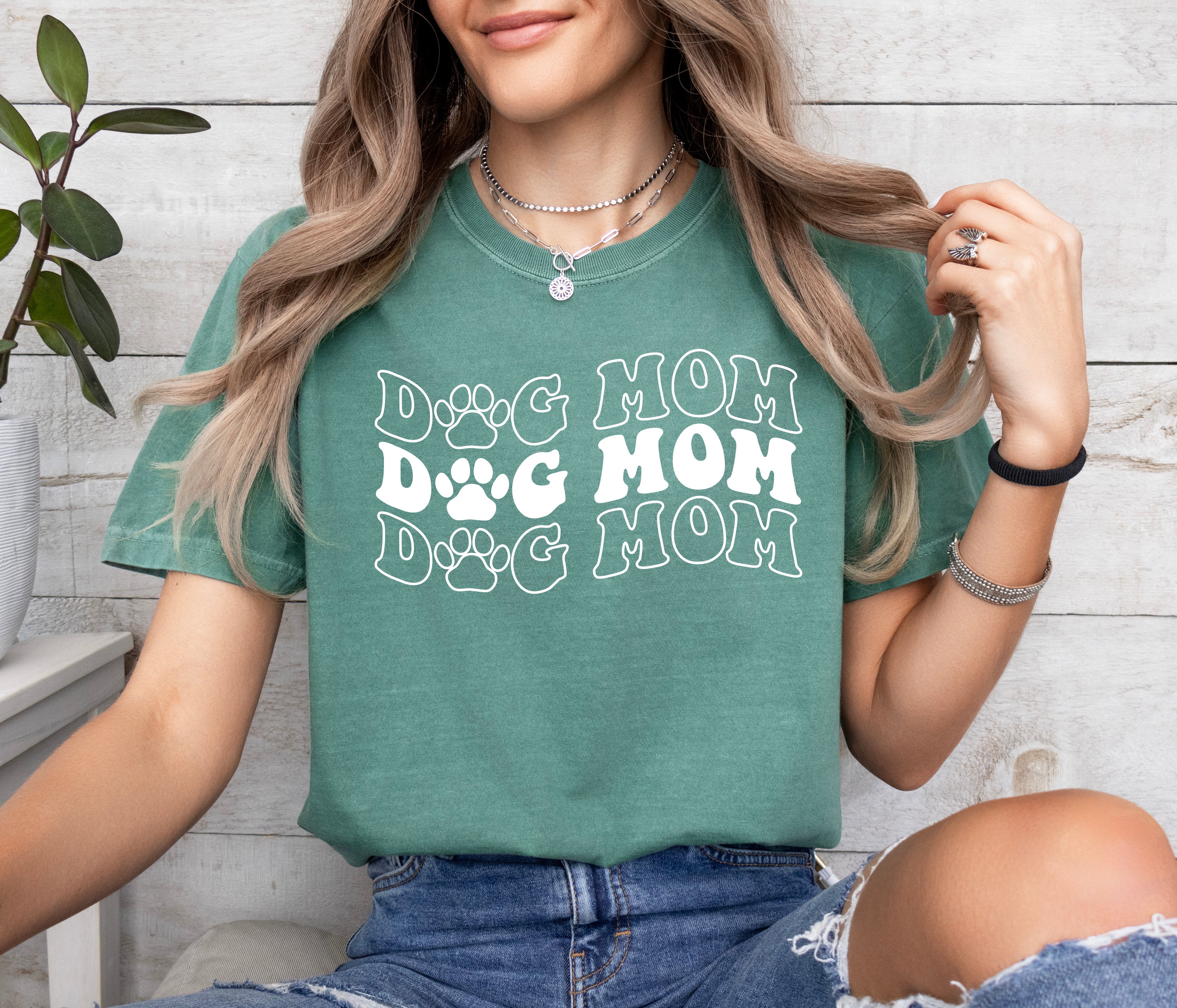 Dog Mom Comfort Colors T Shirt (Groovy repeat font)