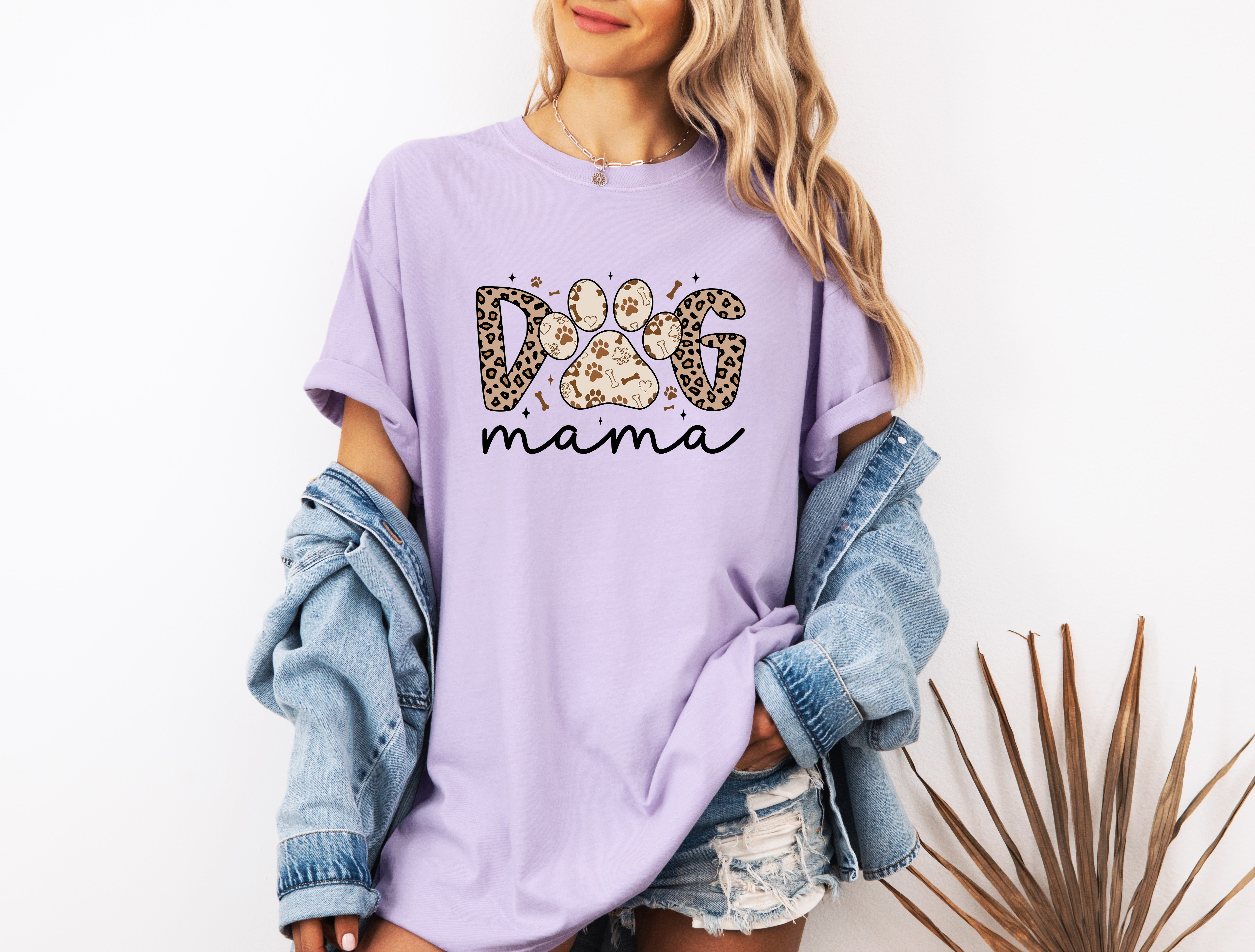 Dog Mom Comfort Fall Colors Garment Dyed T Shirt (Leopard)