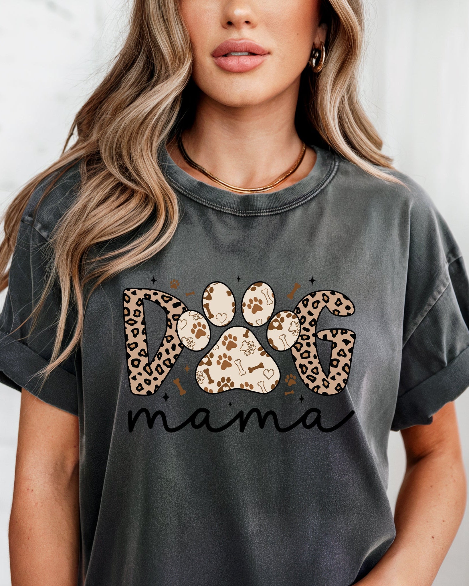 Dog Mom Comfort Fall Colors Garment Dyed T Shirt (Leopard)