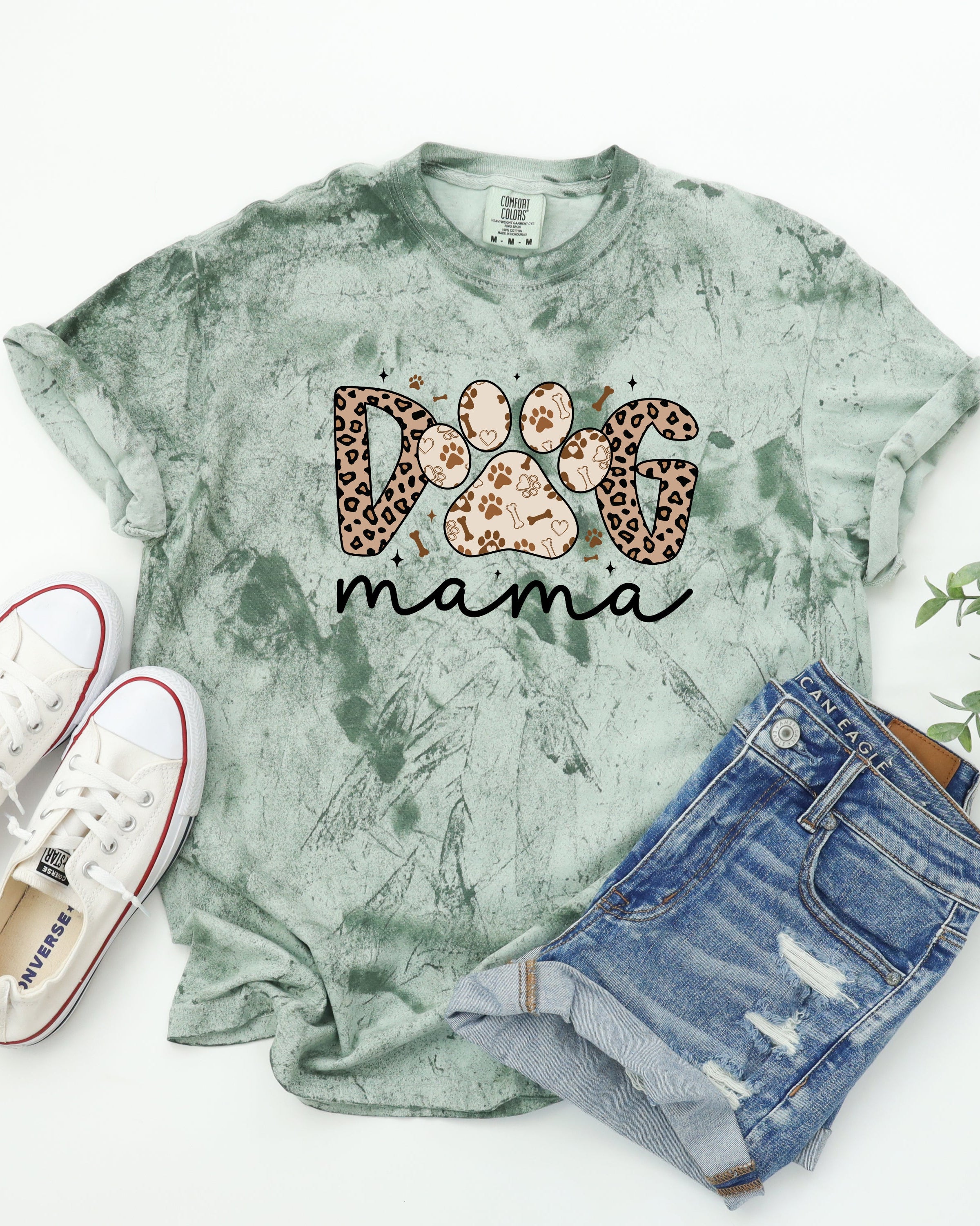 Dog Mom Comfort Fall Colors Garment Dyed T Shirt (Leopard)