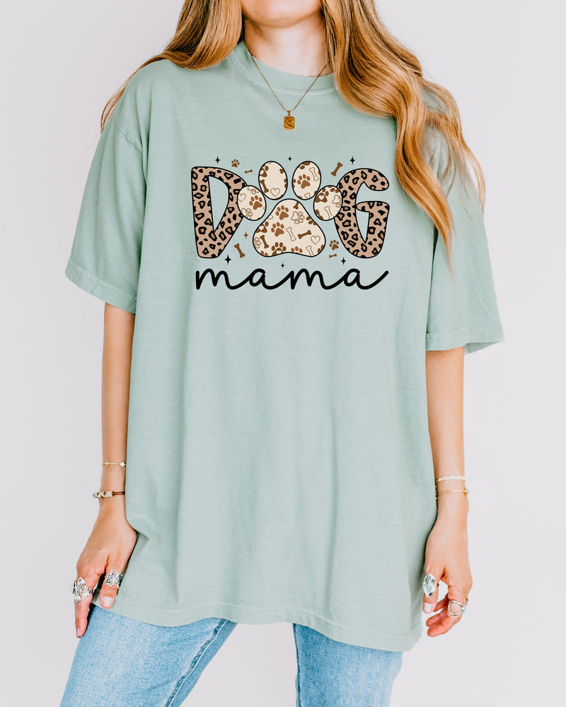 Dog Mom Comfort Fall Colors Garment Dyed T Shirt (Leopard)