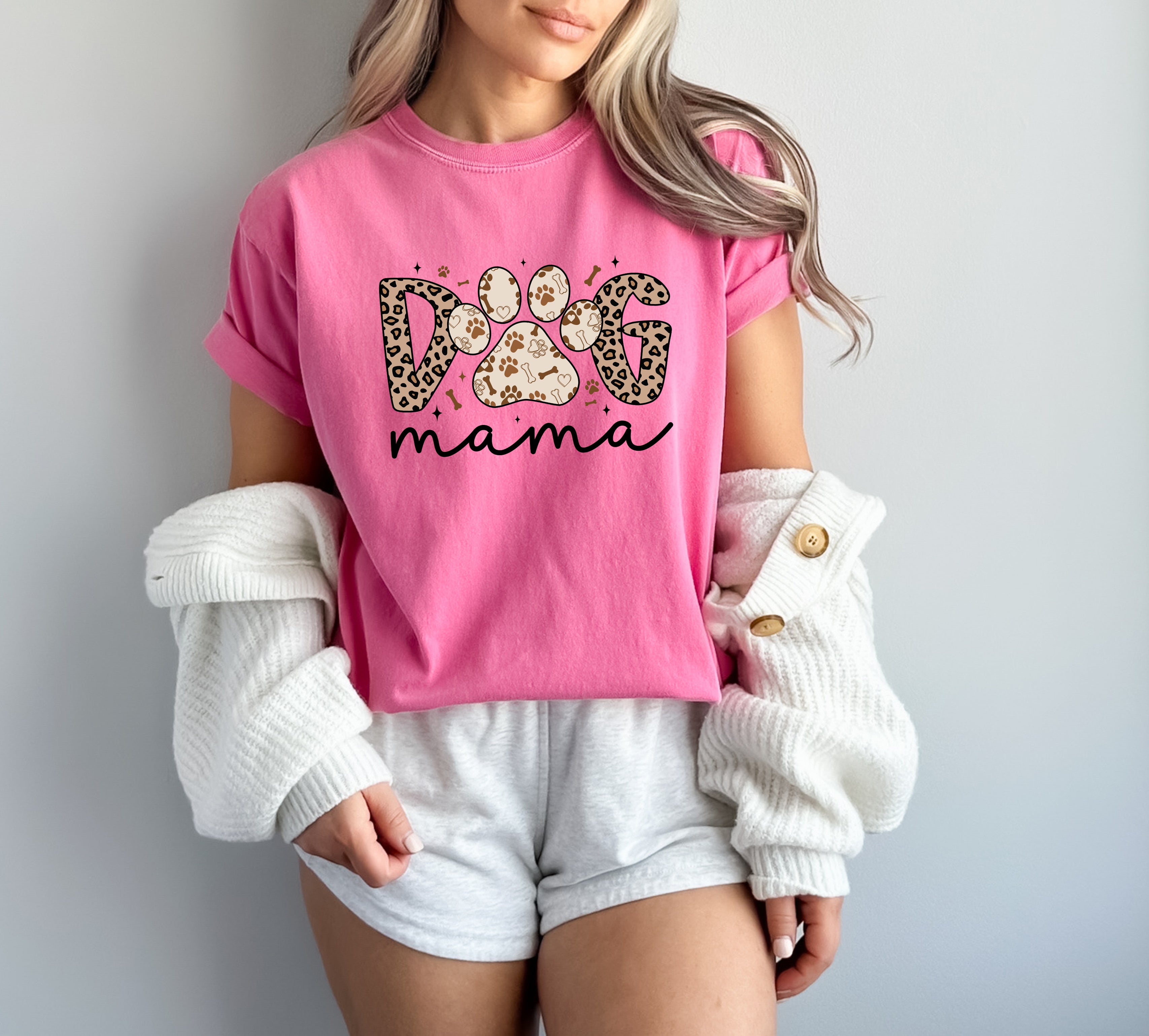 Dog Mom Comfort Fall Colors Garment Dyed T Shirt (Leopard)