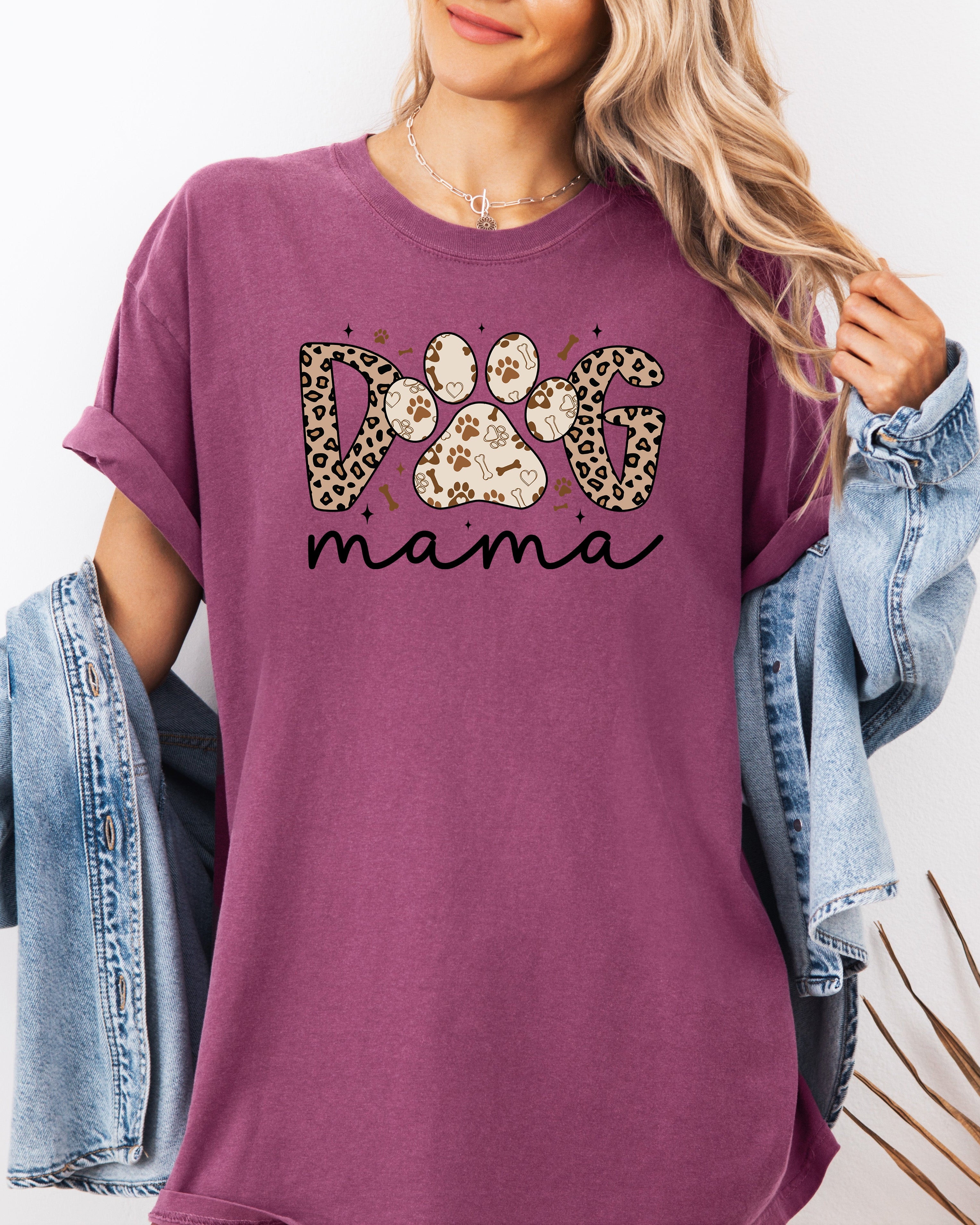 Dog Mom Comfort Fall Colors Garment Dyed T Shirt (Leopard)