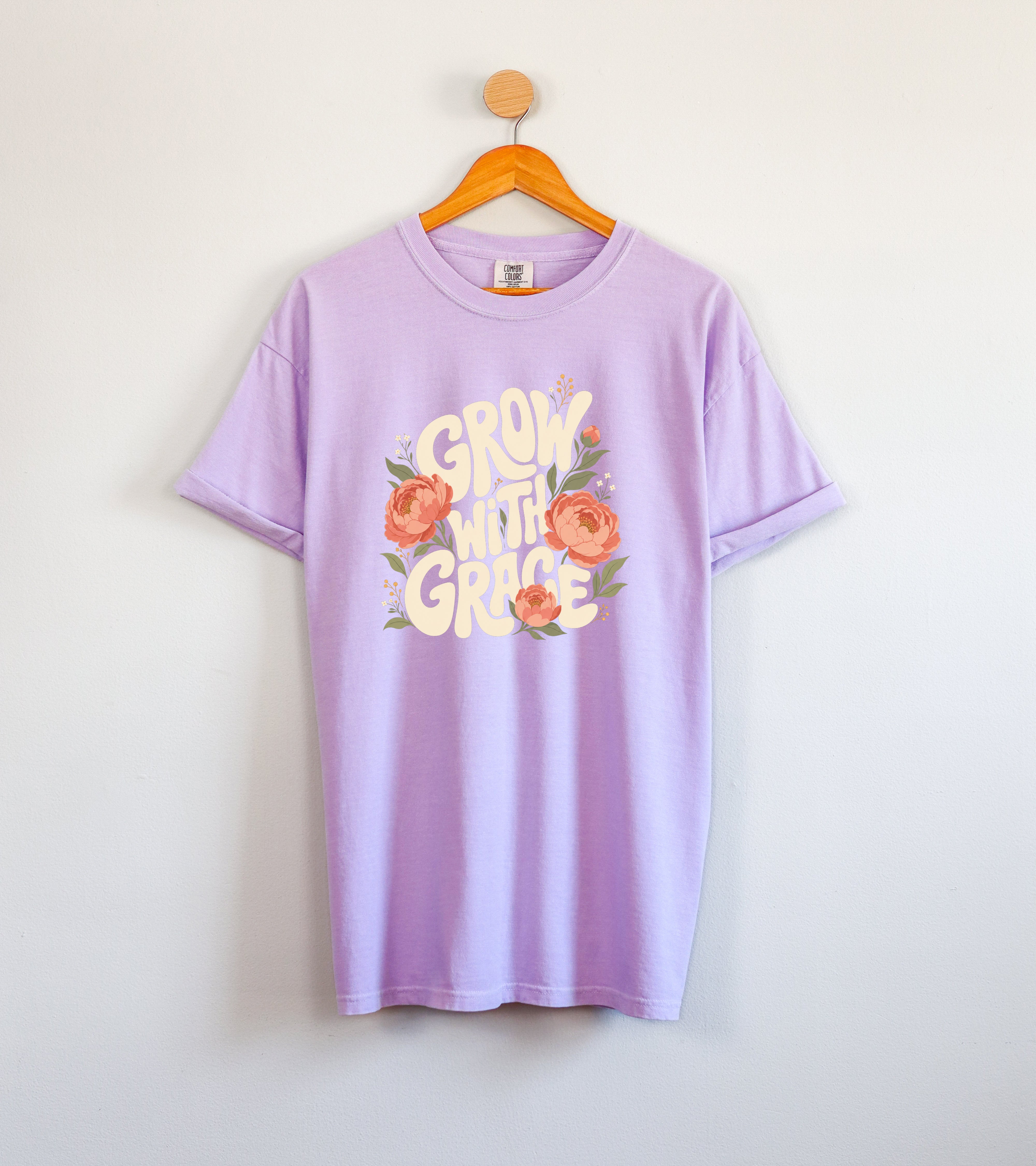 Grow with Grace Christian Flower Comfort Colors T Shirt Religious Jesus Bible