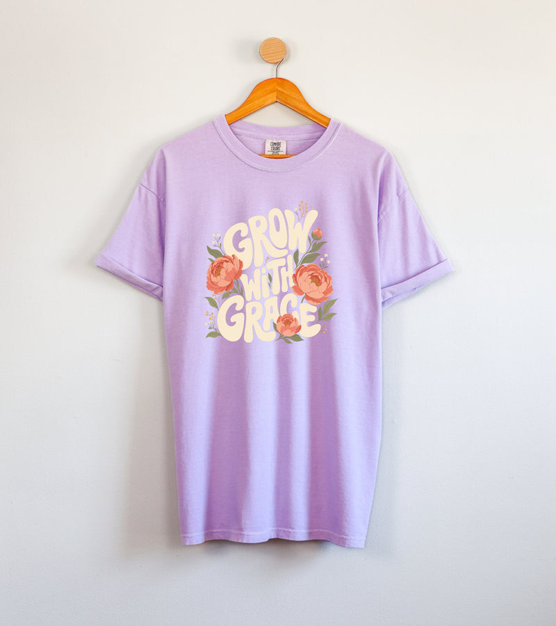 Grow with Grace Christian Flower Comfort Colors T Shirt Religious Jesus Bible