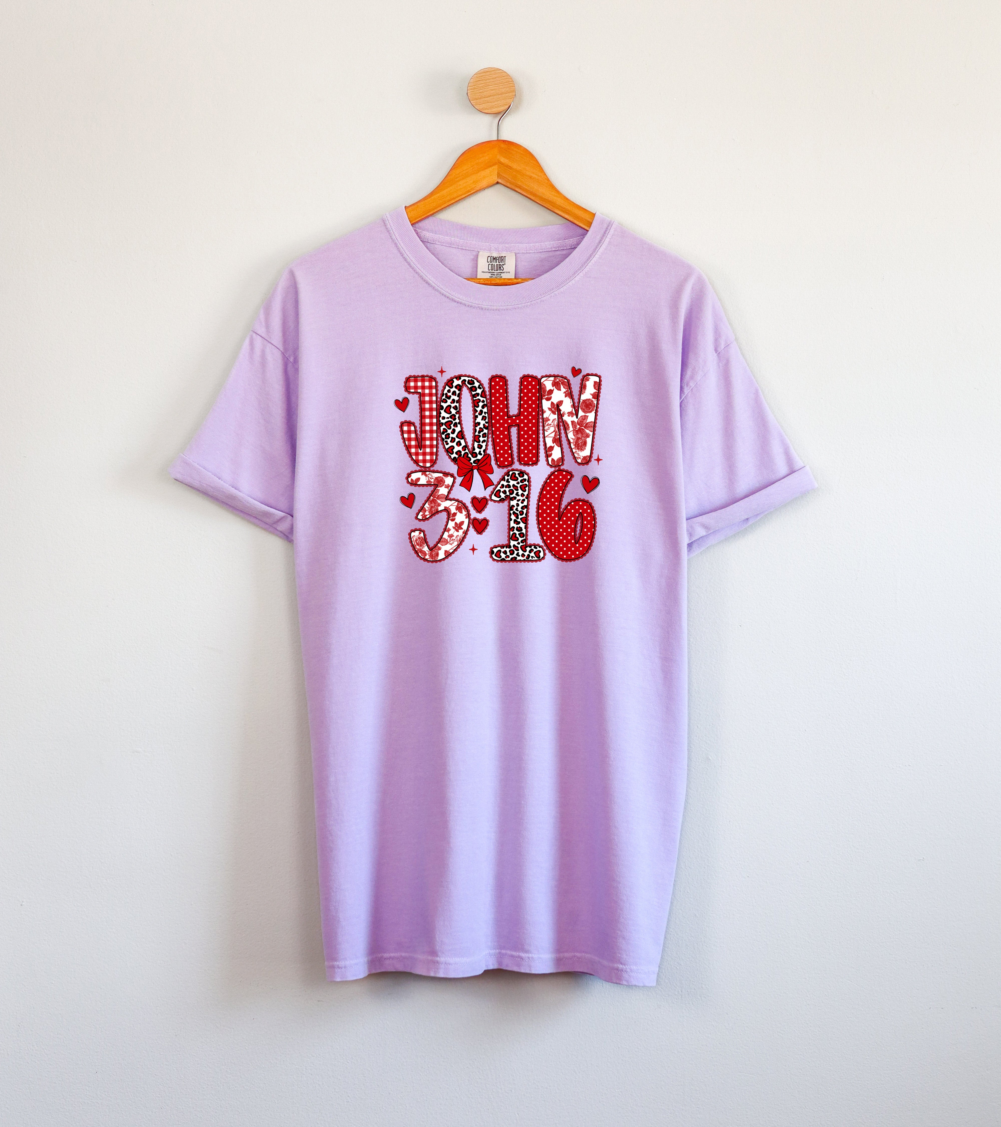 John 3:16 Christian Comfort Colors Garment Dyed T Shirt - Biblical Faith Graphic Tee (Valentine's day, Easter..)