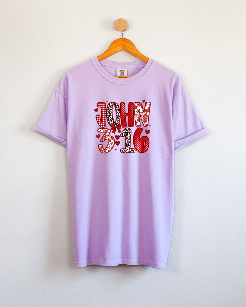 John 3:16 Christian Comfort Colors Garment Dyed T Shirt - Biblical Faith Graphic Tee (Valentine's day, Easter..)
