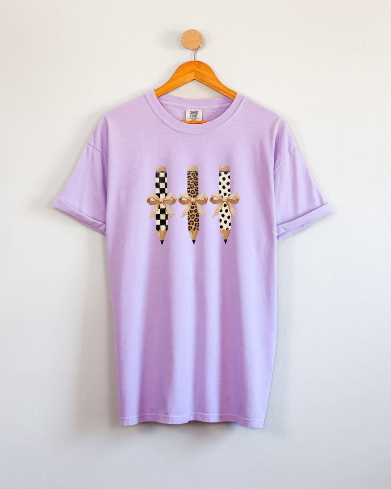 Teacher Pencils Plaid Dot Leopard Comfort Colors Garment-Dyed T-Shirt