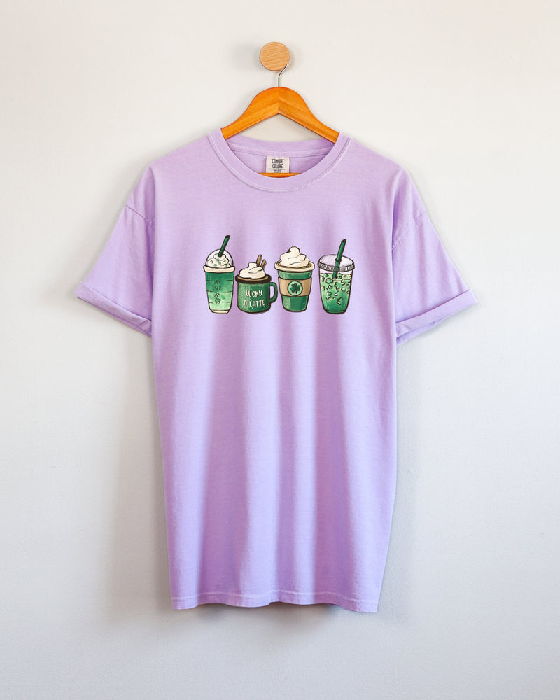 St. Patrick's day Lucky Latte Shamrock Matcha Coffee Comfort Colors T Shirt