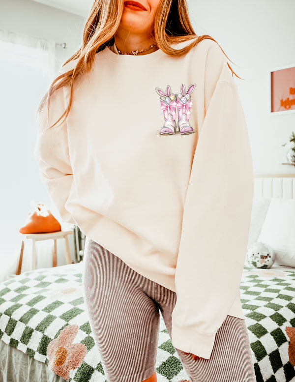 Easter Eggs In boots Christian Garment Dyed Comfort Colors Sweatshirt