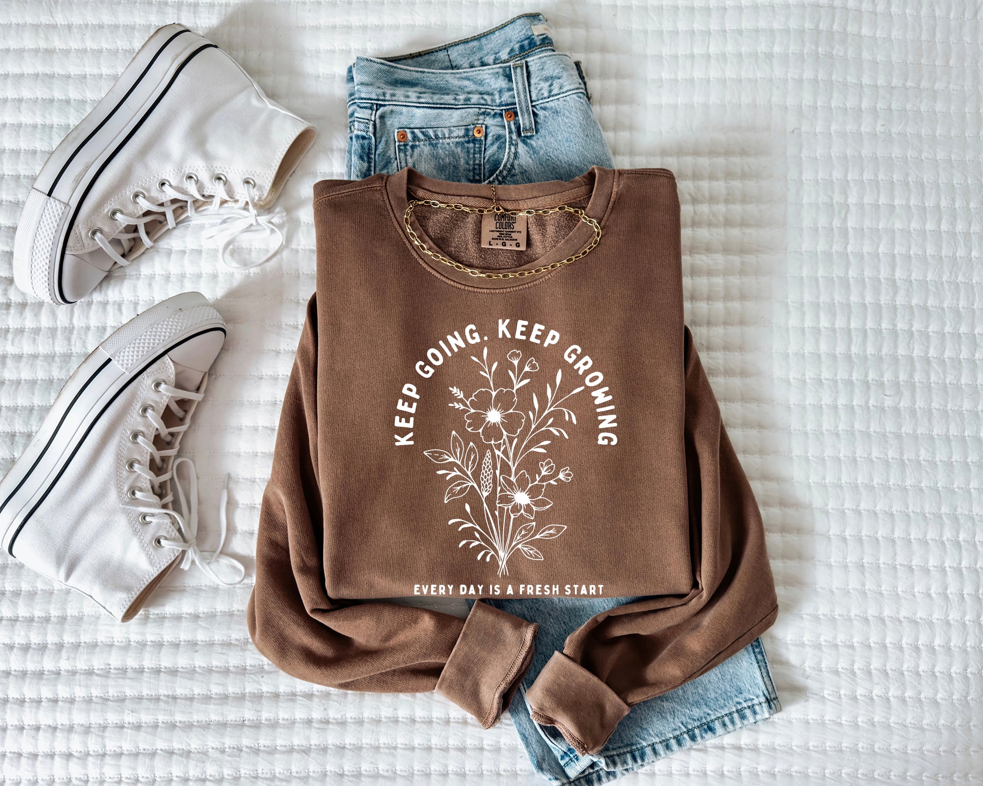 Keep Going Keep Growing Inspirational Christian Garment Dyed Comfort Colors Sweatshirt