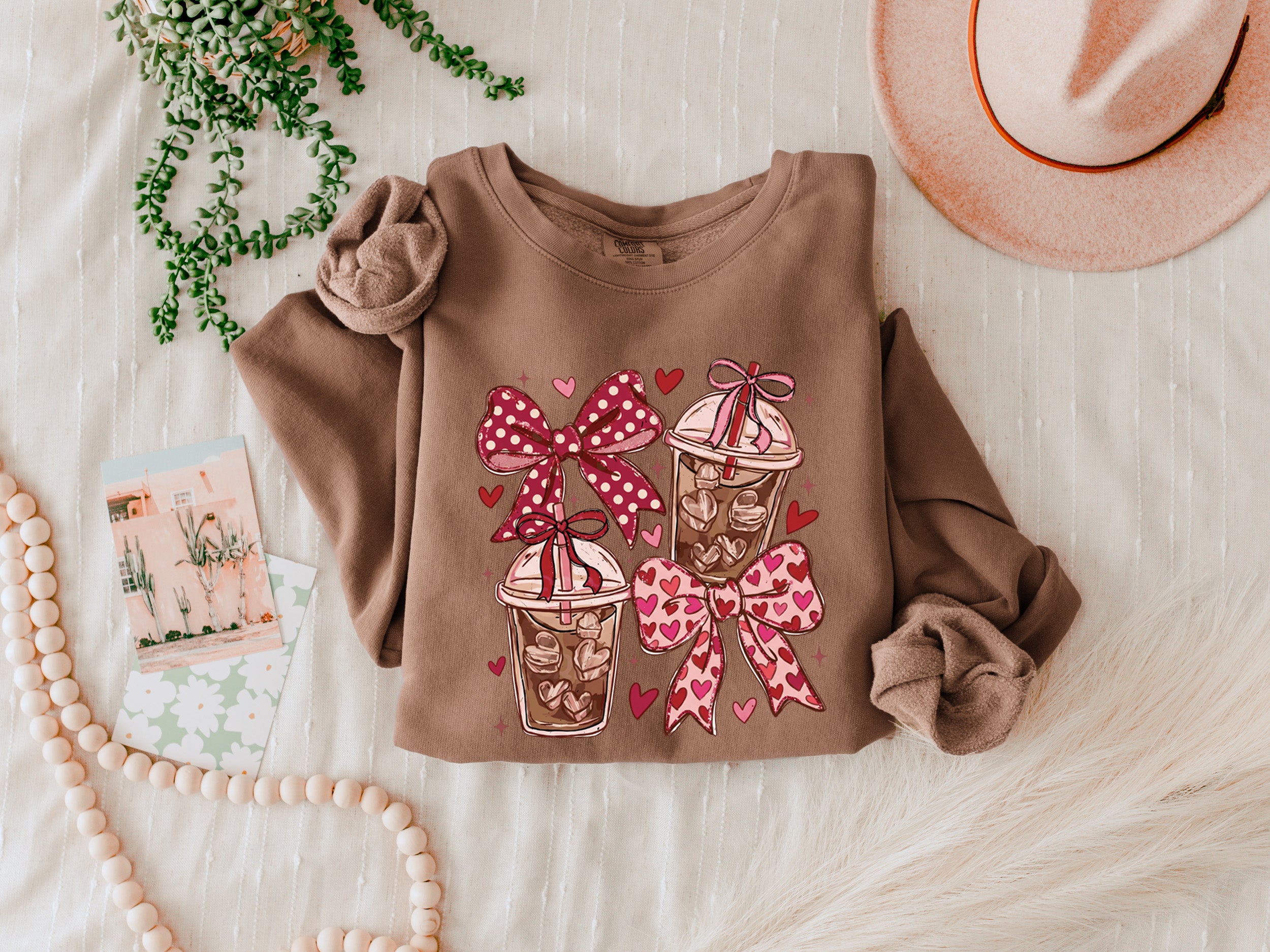 Coffee Iced Lattee Valentine's Day Garment Dyed Comfort Colors Sweatshirt