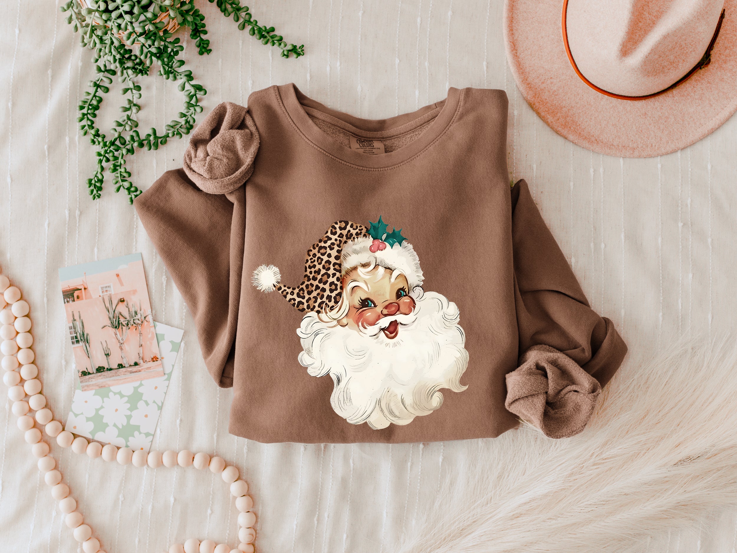 Leopard Santa Merry Christmas Holiday Winter Fall Inspirational Garment Dyed Comfort Colors Sweatshirt