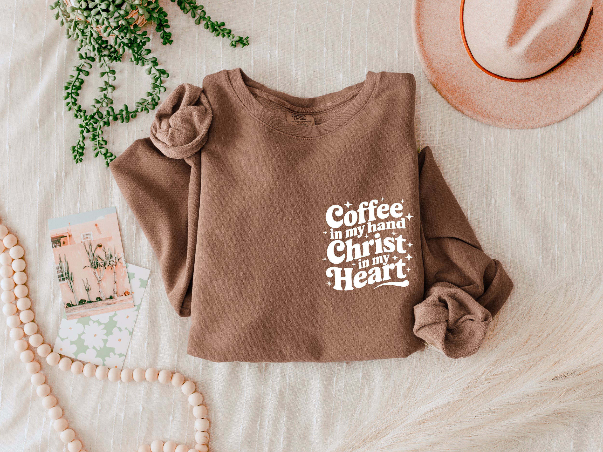 Coffee in my hand Christ in my heart Inspirational Christian Garment Dyed Comfort Colors Sweatshirt