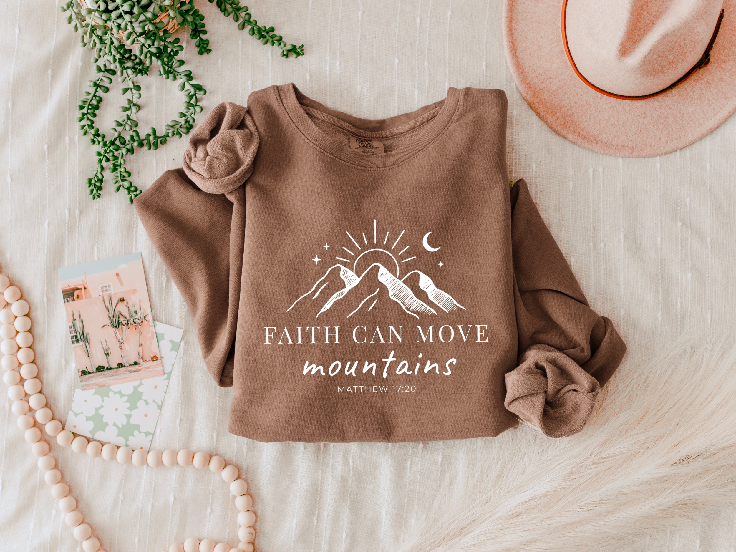 Faith Can Move Mountains Christian Garment Dyed Comfort Colors Sweatshirt (3)