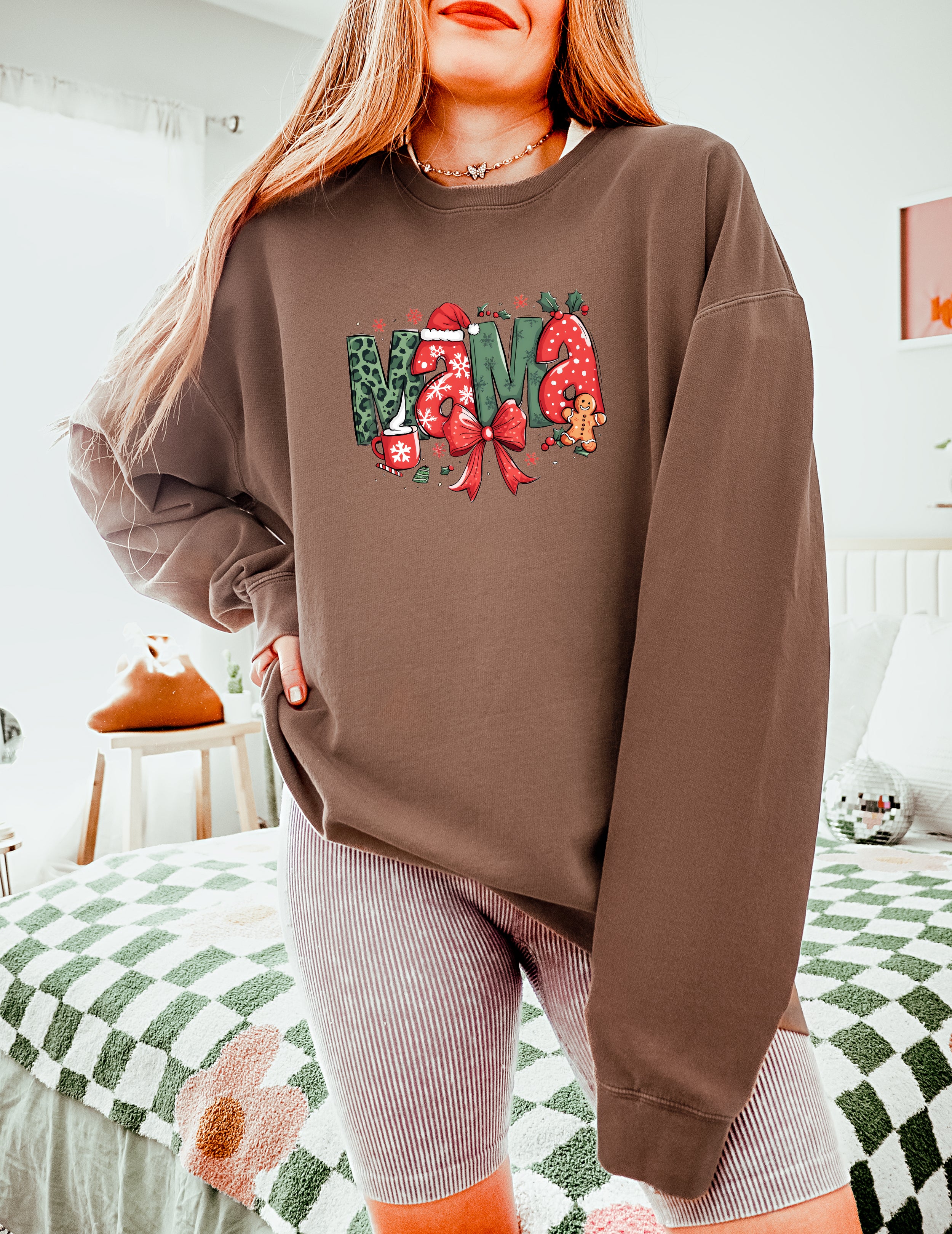 Mama Christmas Theme Garment Dyed Comfort Colors Sweatshirt