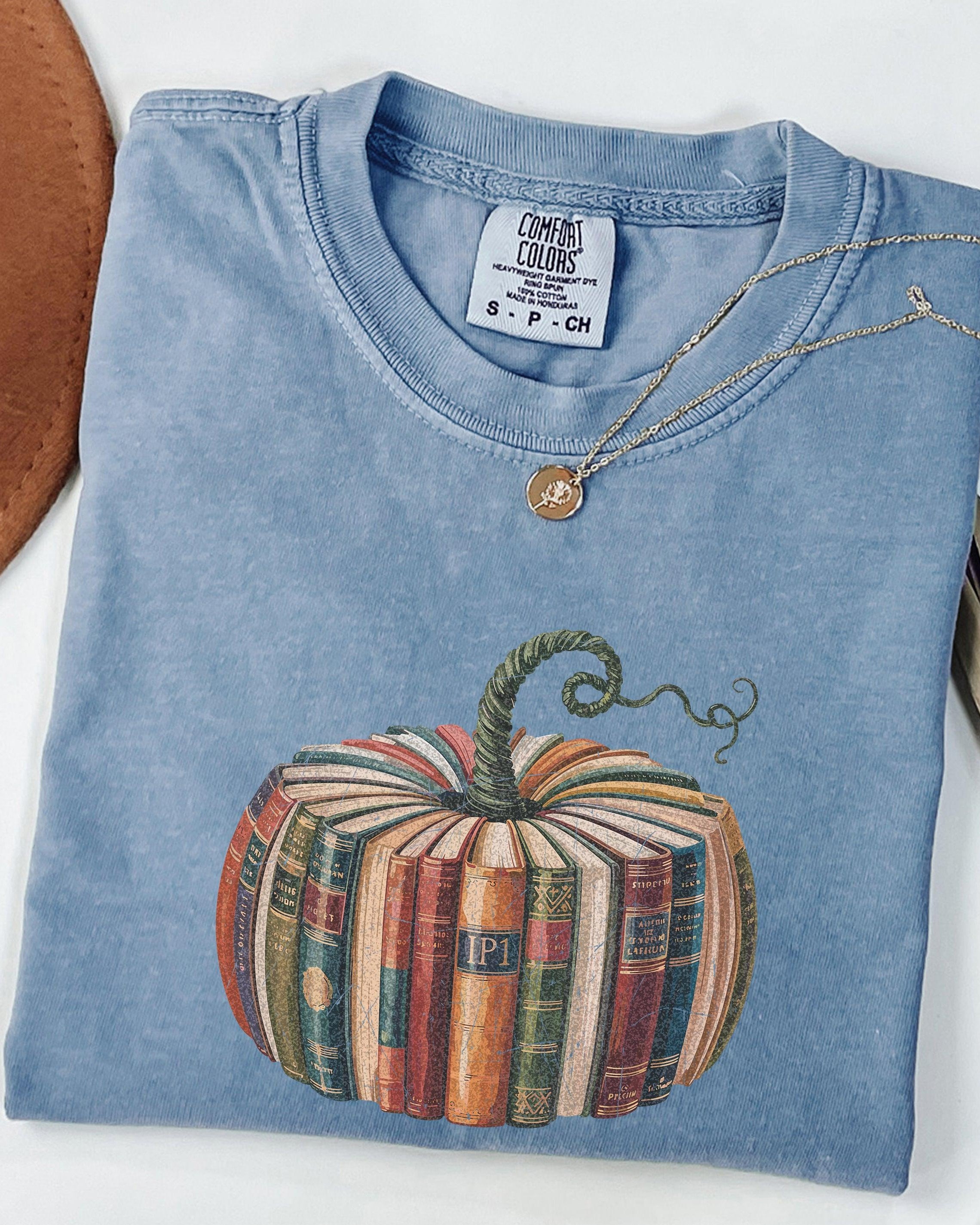Fall Pumpkin Book Thanksgiving day Christmas Autumn Comfort Colors Garment Dyed T Shirt