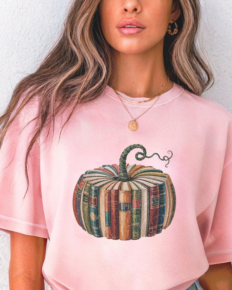 Fall Pumpkin Book Thanksgiving day Christmas Autumn Comfort Colors Garment Dyed T Shirt