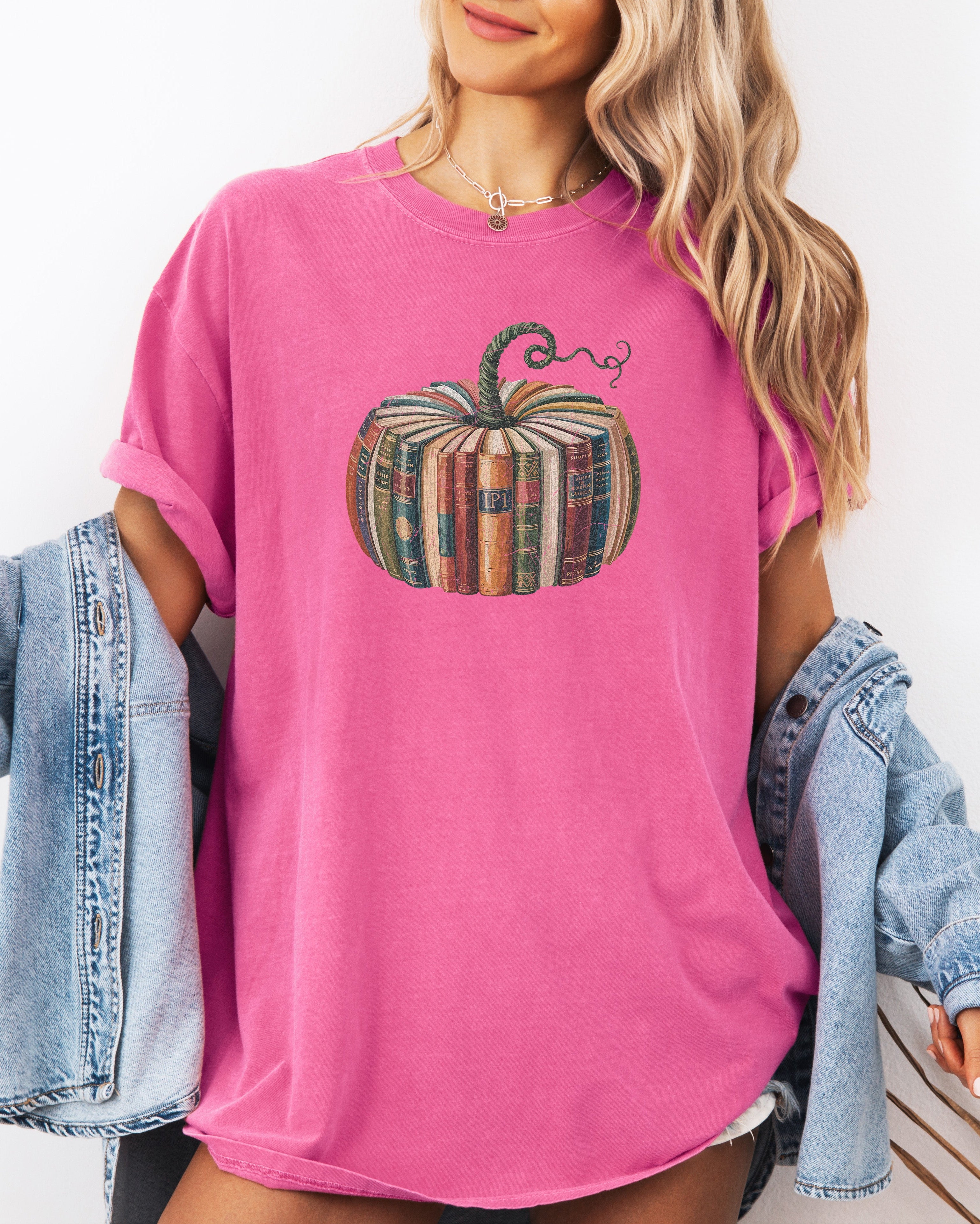 Fall Pumpkin Book Thanksgiving day Christmas Autumn Comfort Colors Garment Dyed T Shirt