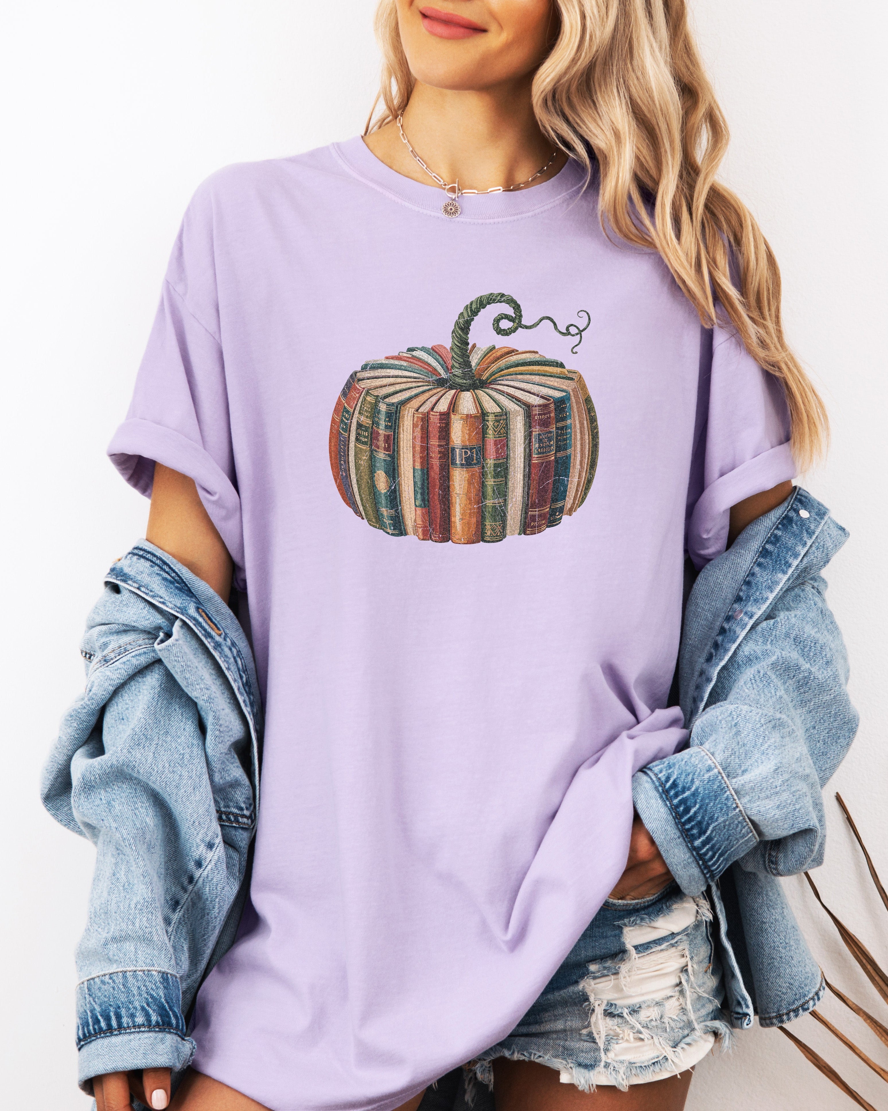 Fall Pumpkin Book Thanksgiving day Christmas Autumn Comfort Colors Garment Dyed T Shirt