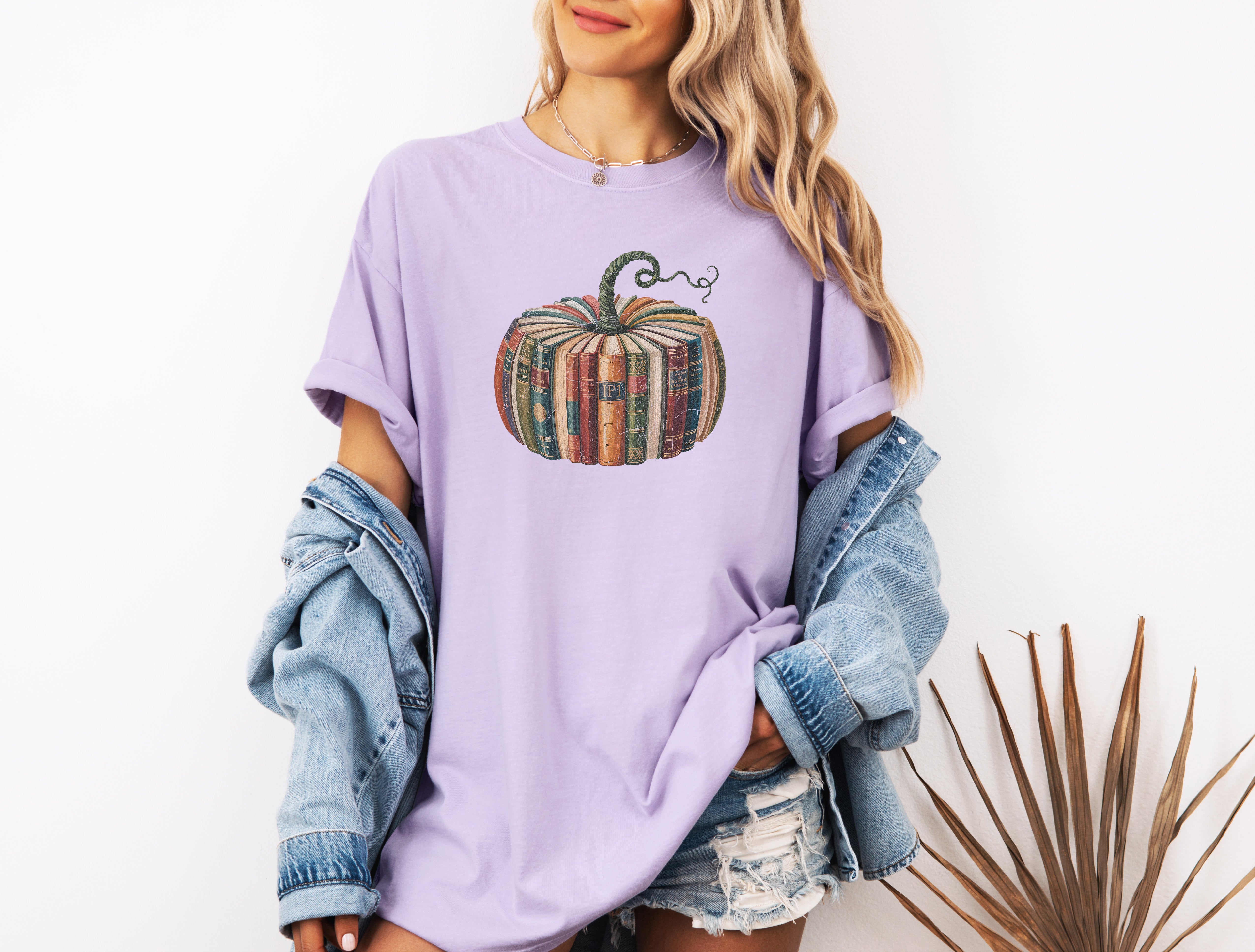 Fall Pumpkin Book Thanksgiving day Christmas Autumn Comfort Colors Garment Dyed T Shirt