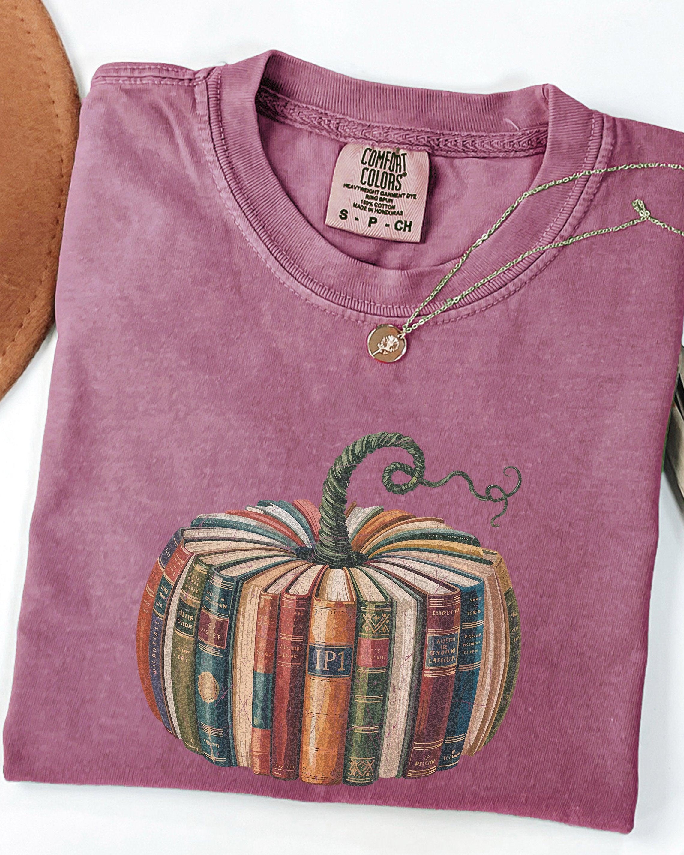 Fall Pumpkin Book Thanksgiving day Christmas Autumn Comfort Colors Garment Dyed T Shirt