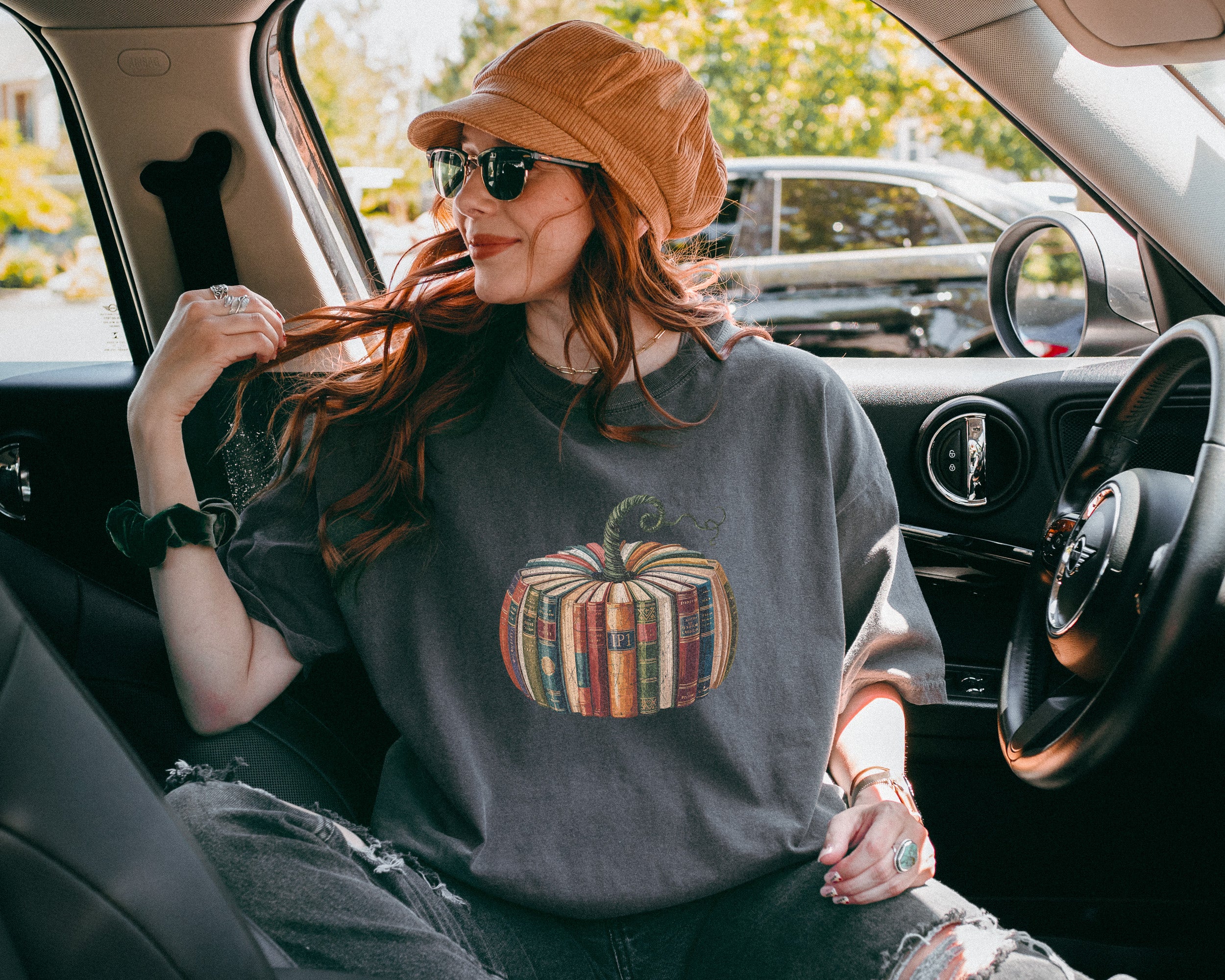 Fall Pumpkin Book Thanksgiving day Christmas Autumn Comfort Colors Garment Dyed T Shirt