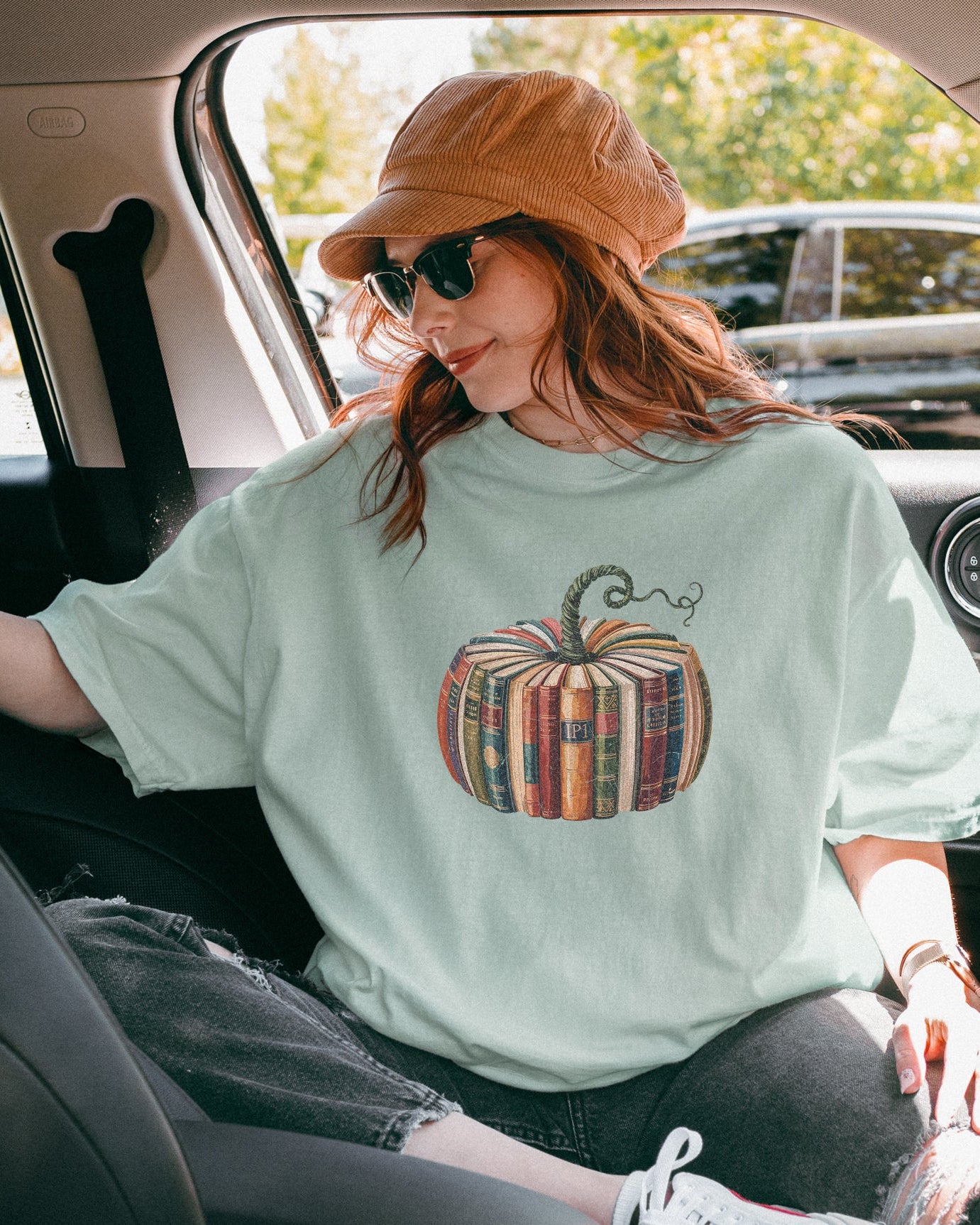 Fall Pumpkin Book Thanksgiving day Christmas Autumn Comfort Colors Garment Dyed T Shirt