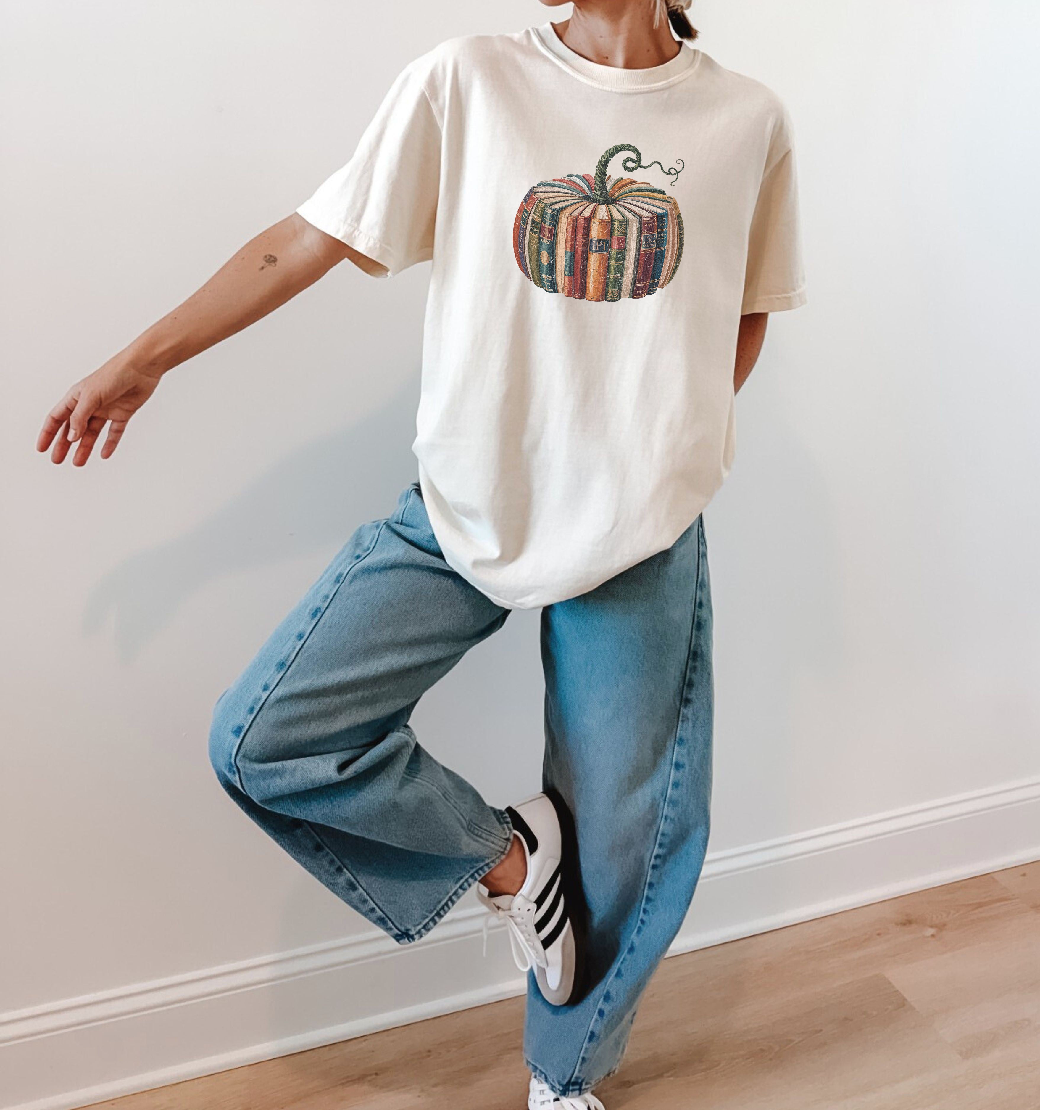 Fall Pumpkin Book Thanksgiving day Christmas Autumn Comfort Colors Garment Dyed T Shirt