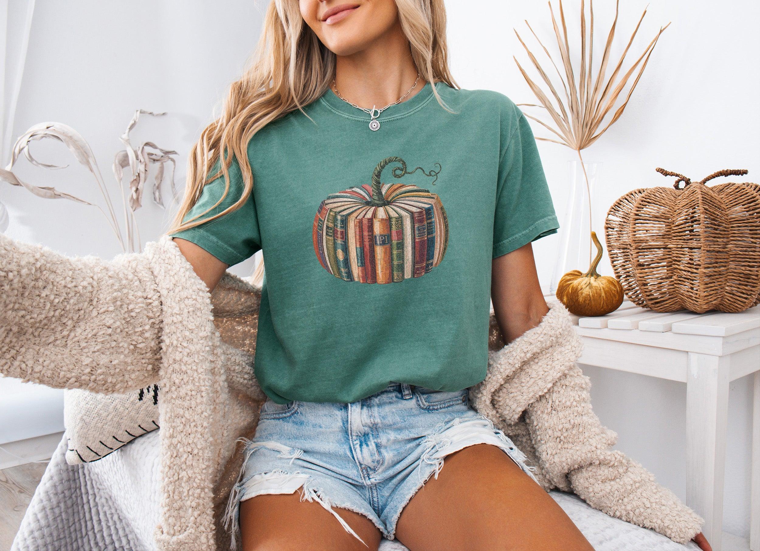 Fall Pumpkin Book Thanksgiving day Christmas Autumn Comfort Colors Garment Dyed T Shirt