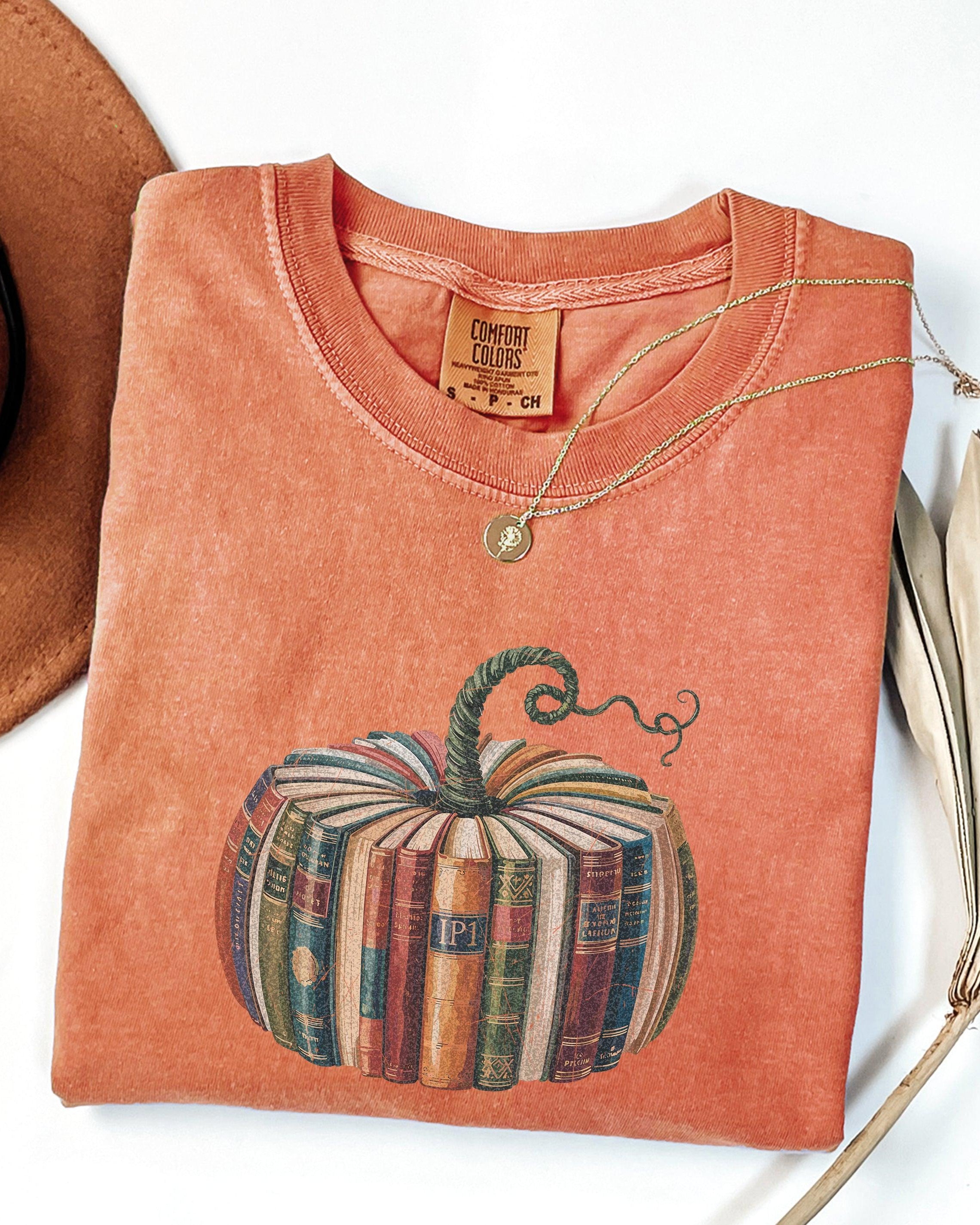 Fall Pumpkin Book Thanksgiving day Christmas Autumn Comfort Colors Garment Dyed T Shirt