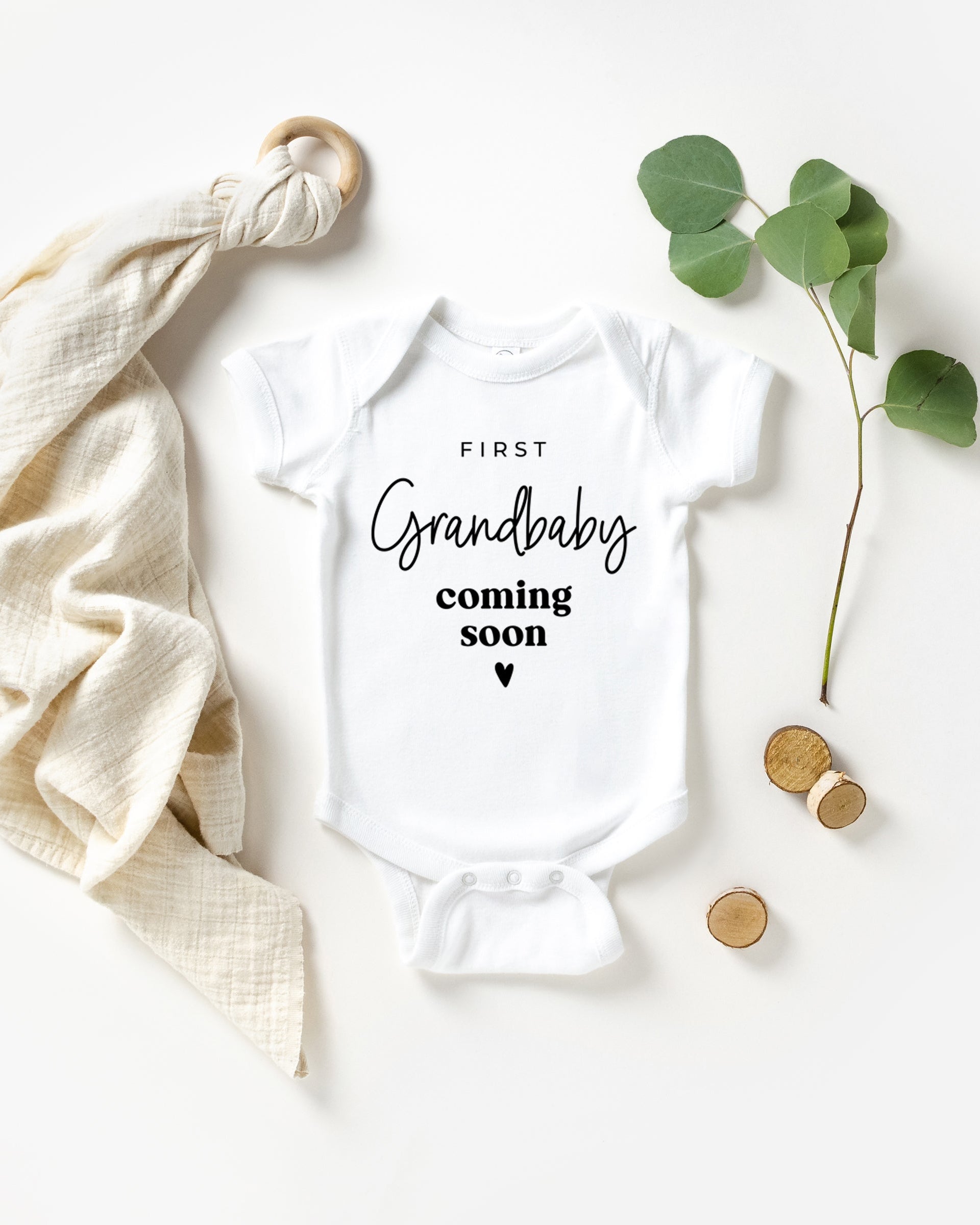 First Grandbaby Coming soon Bodysuit Onesie - Pregnancy Announcement (wandering flower font)