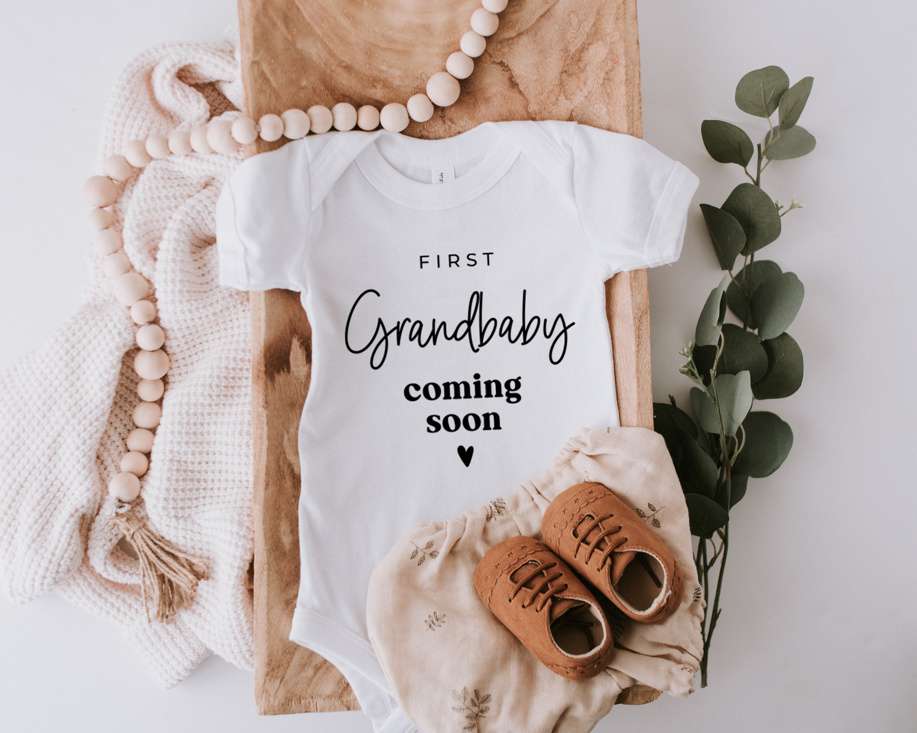 First Grandbaby Coming soon Bodysuit Onesie - Pregnancy Announcement (wandering flower font)