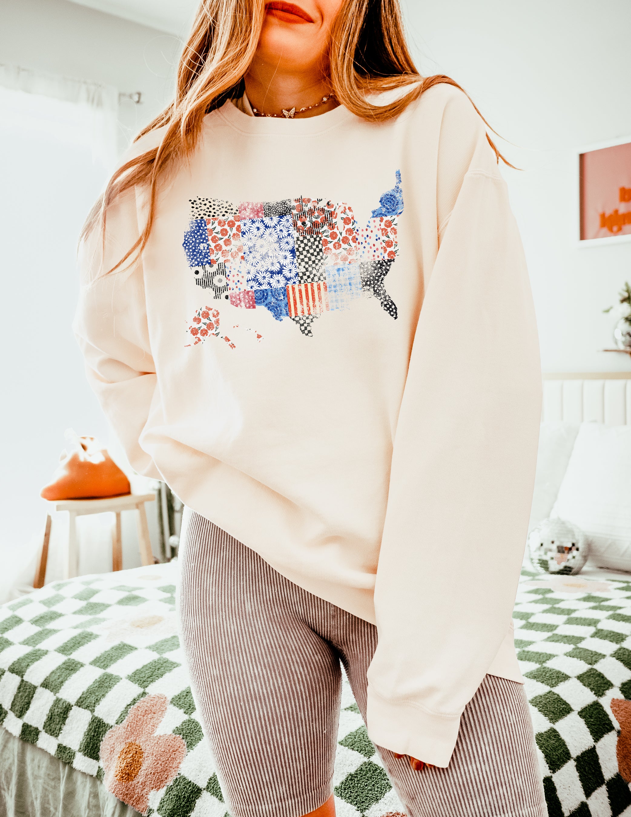 Floral United States Flag Great America Garment Dyed Comfort Colors Sweatshirt