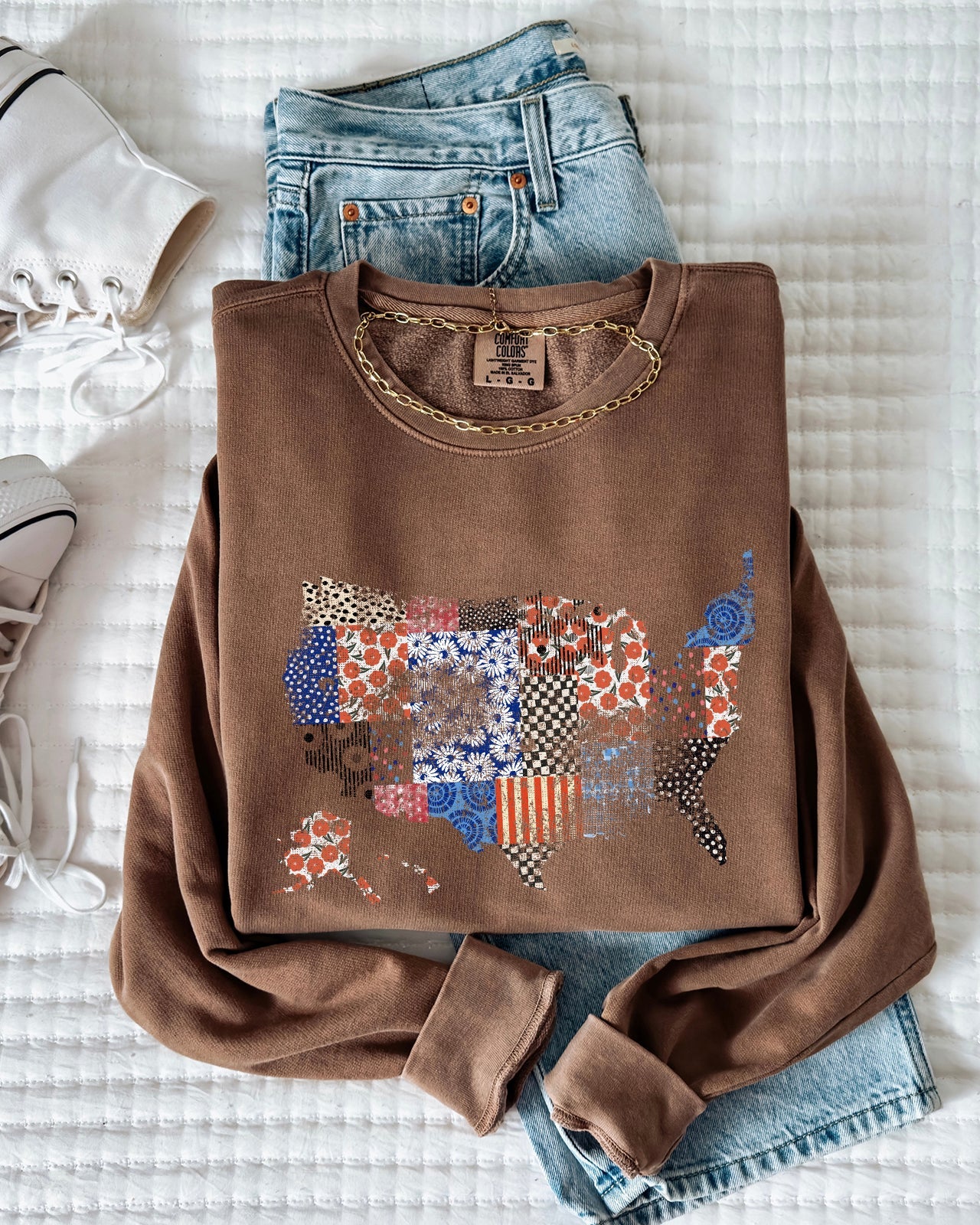 Floral United States Flag Great America Garment Dyed Comfort Colors Sweatshirt