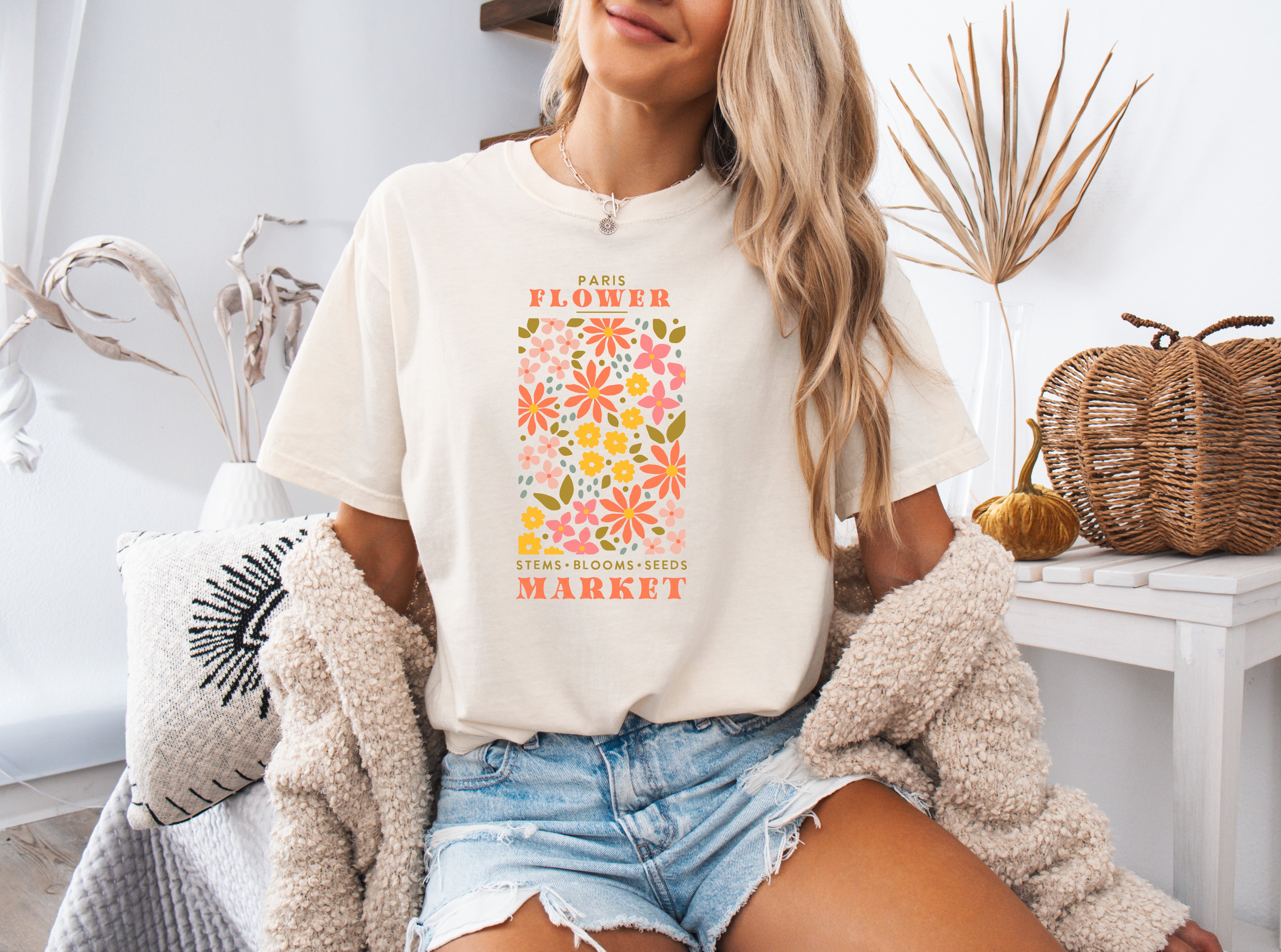 Flower Market Nature botanical Garment Dyed T Shirt