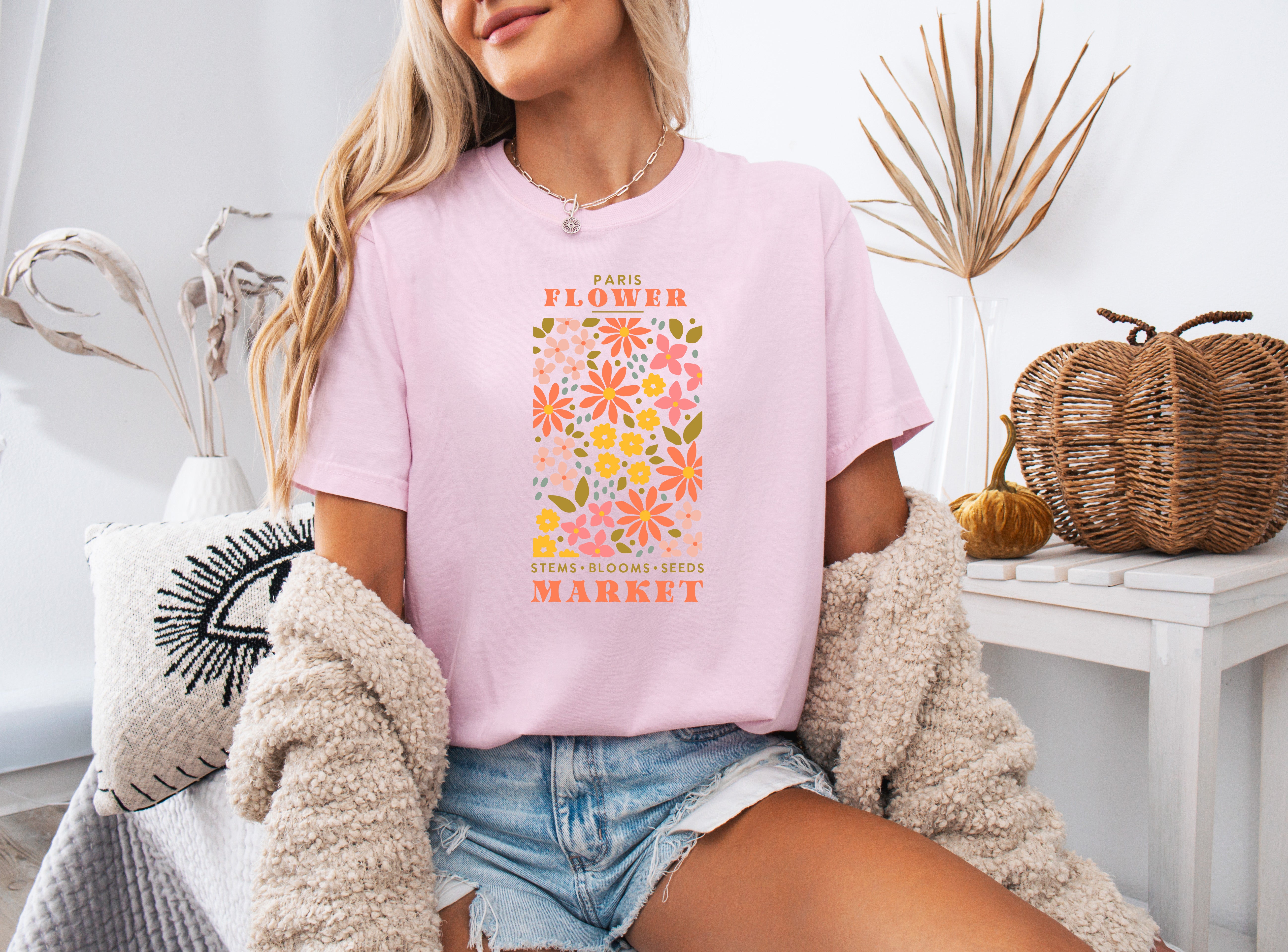Flower Market Nature botanical Garment Dyed T Shirt