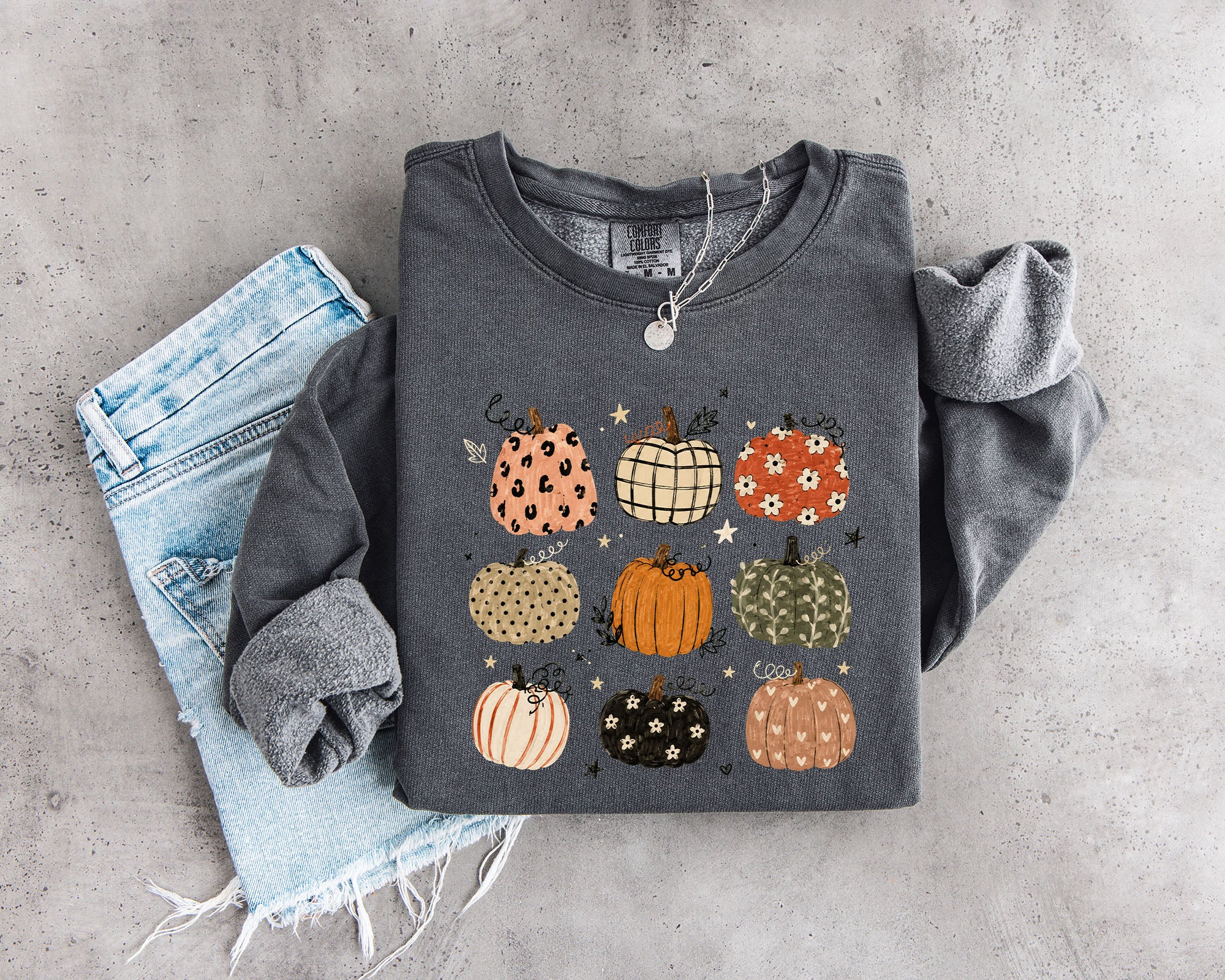 Pumpkins Fall Autumn Season Thanksgiving day 100% cotton Garment Dyed Comfort Colors Sweatshirt