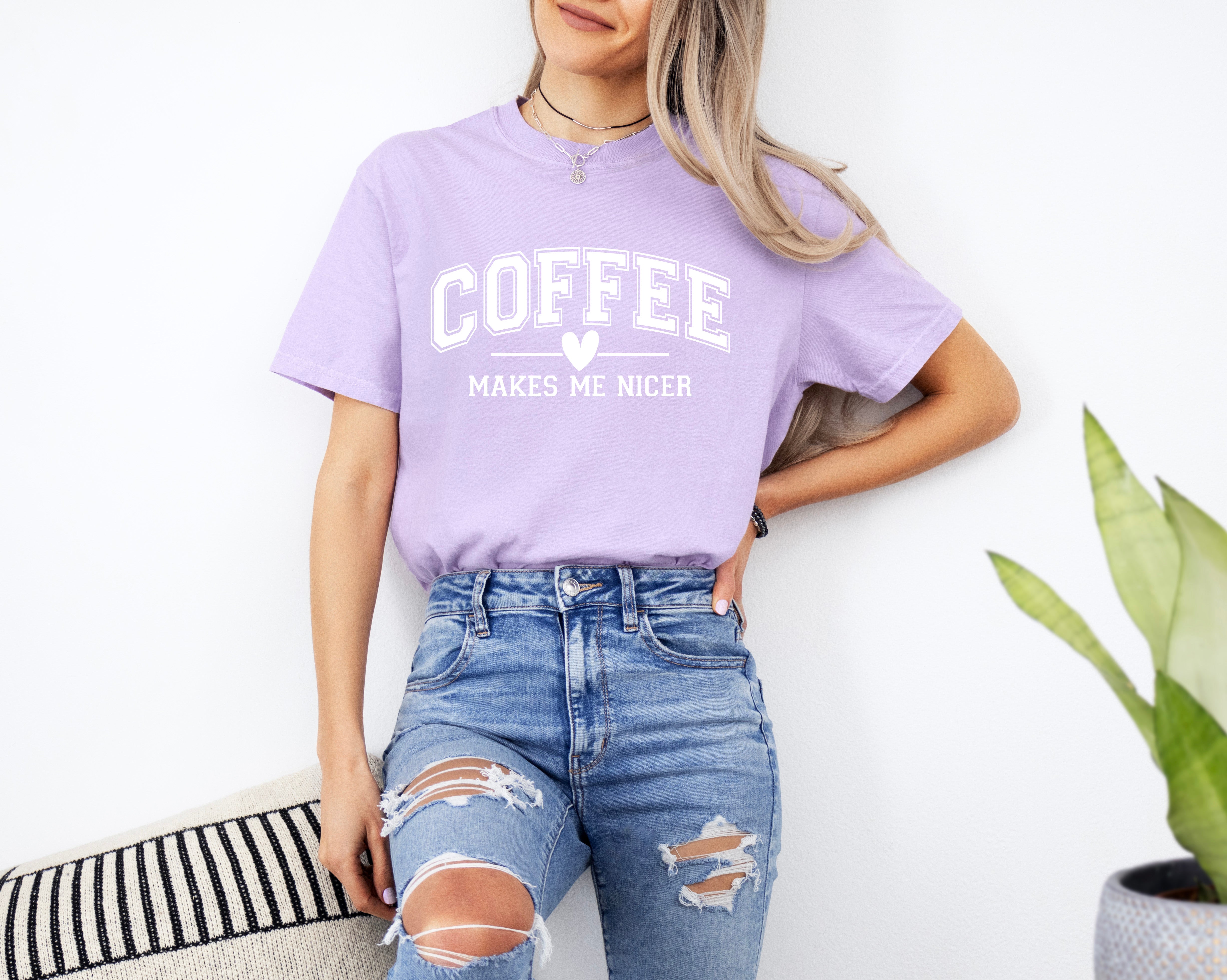 Coffee Makes me Nicer Garment Dyed Christian T Shirt