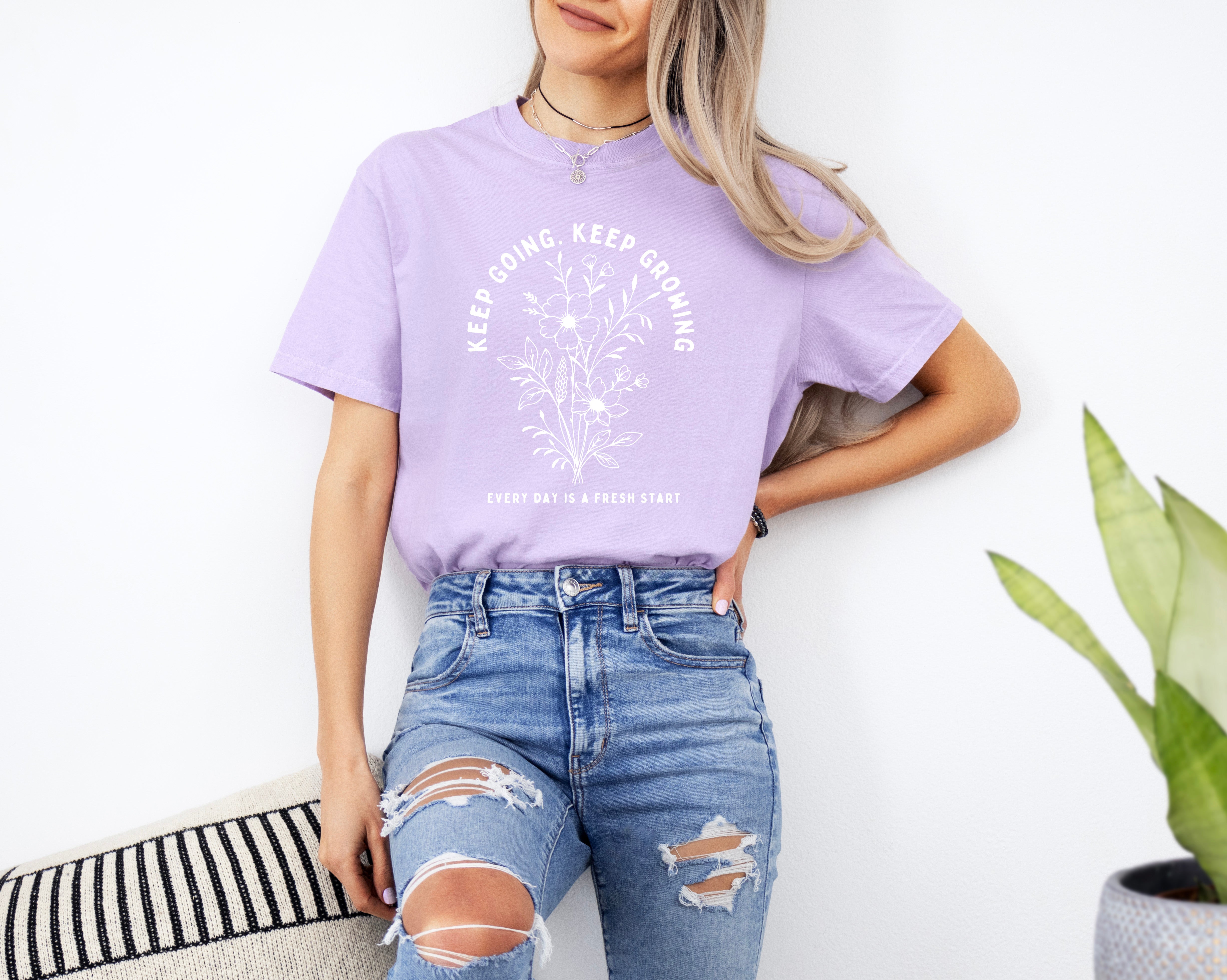 Keep growing Inspirational Christian Botanical Plant Nature Garment Dyed T Shirt