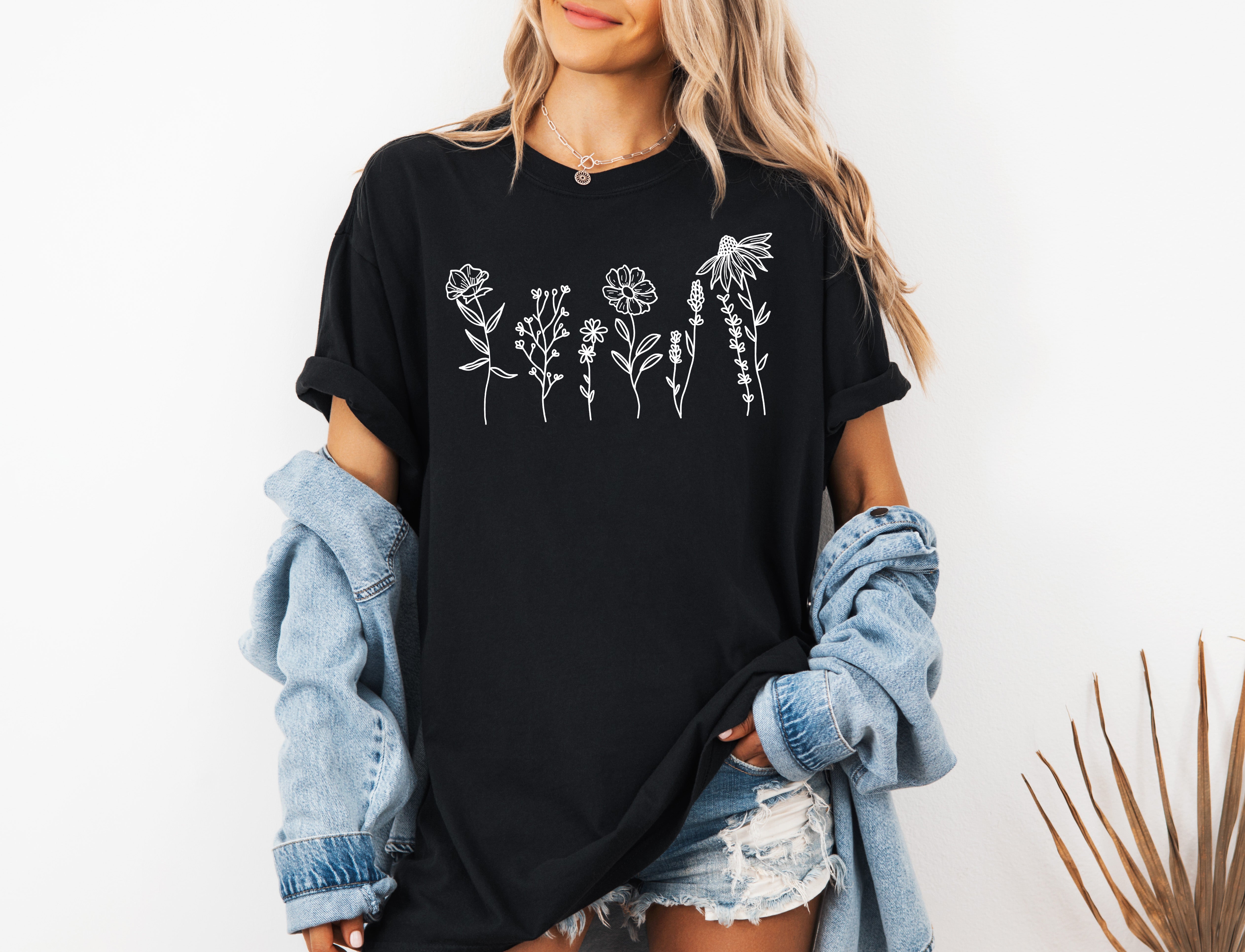 Wildflowers Botanical Plant Nature Garment Dyed T Shirt