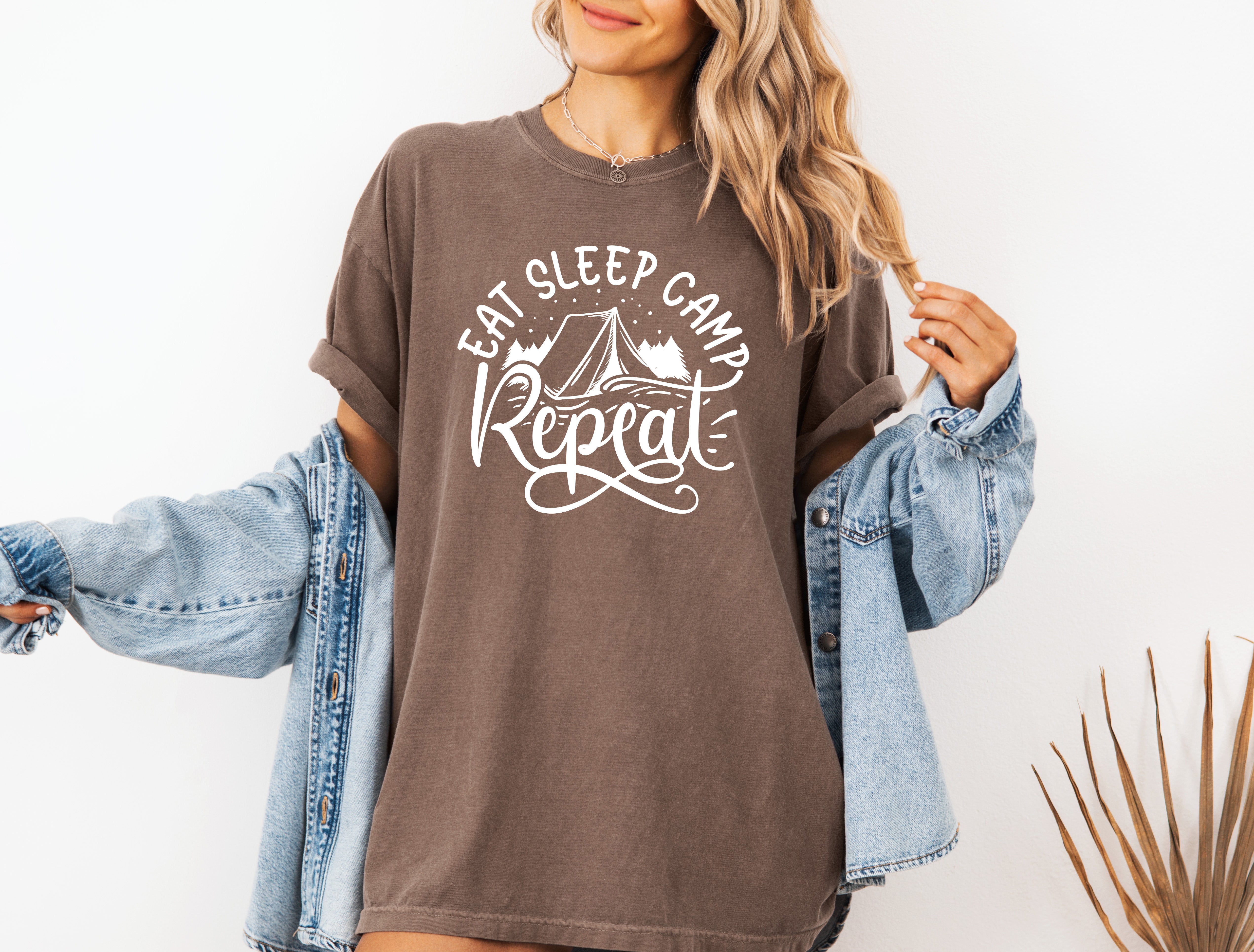 Camping Hiking Mountain Nature Garment Dyed T Shirt
