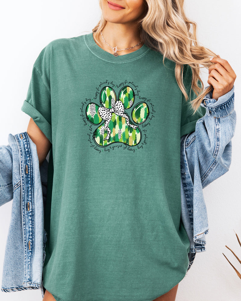 Dog Paw Saint Patrick Shamrock Clover Comfort Colors T Shirt