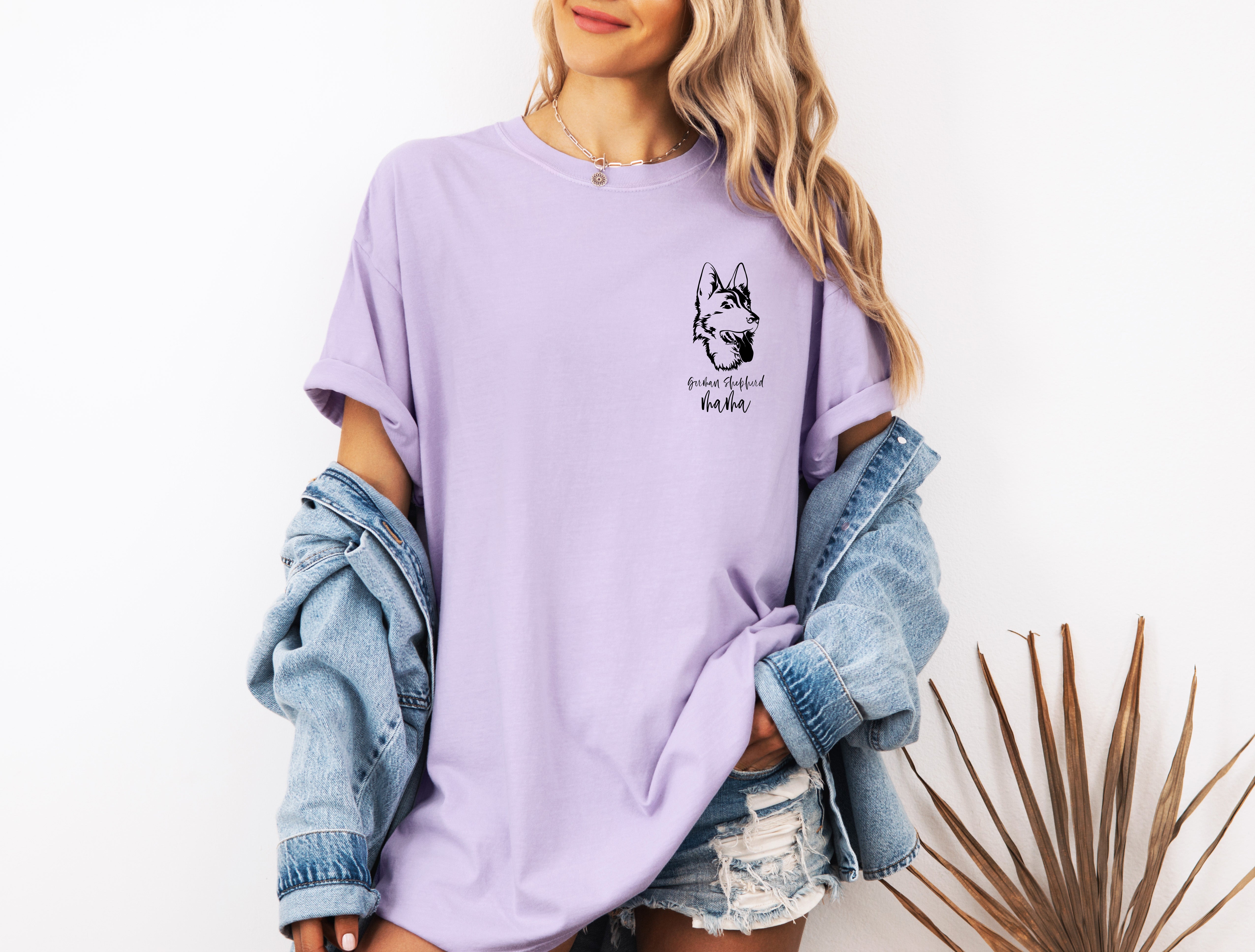 German Shepherd Dog Mom Comfort Colors T Shirt (left chest)