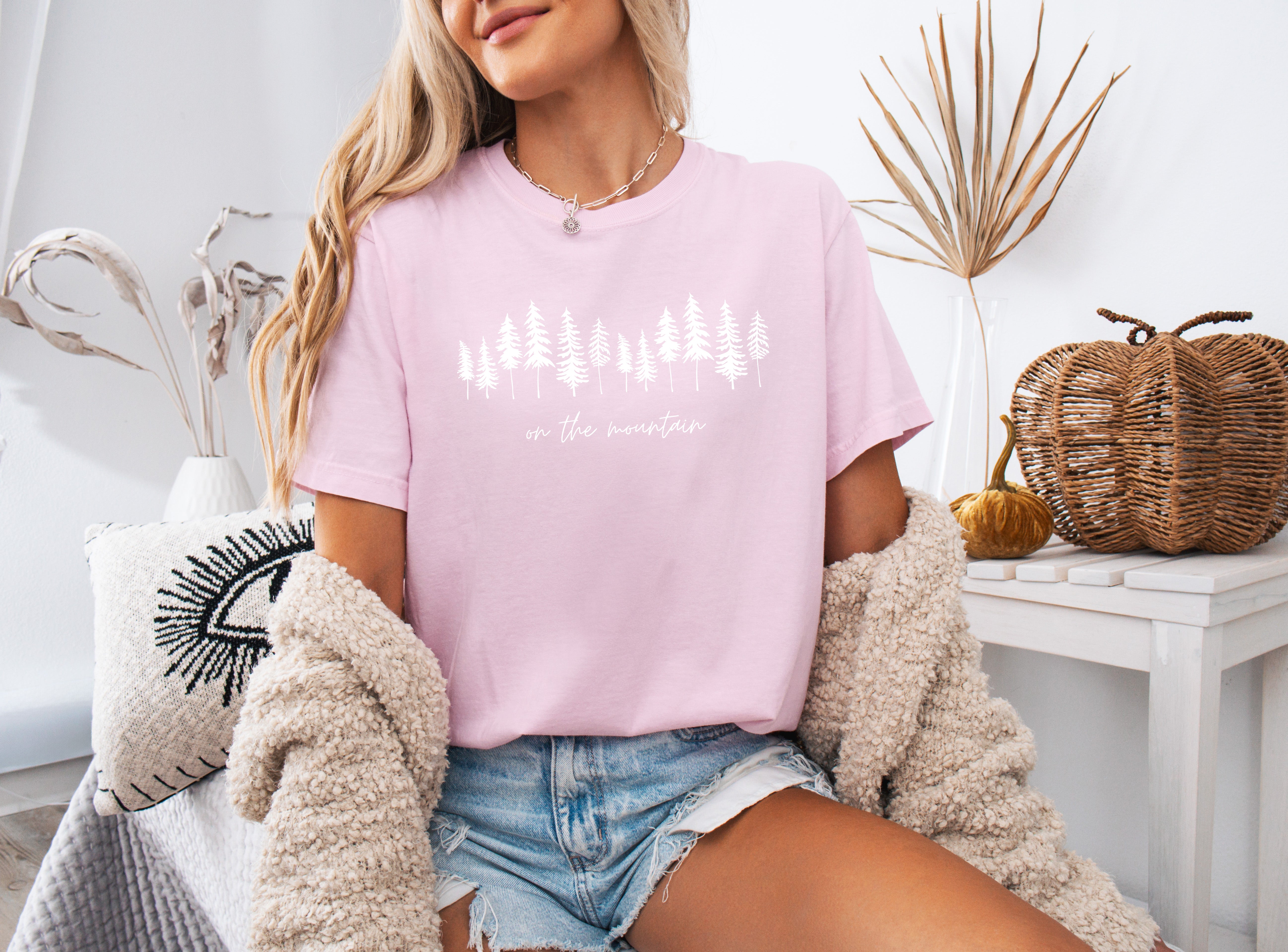 On the mountain Tree Botanical Plant Nature Camping Adventure Garment Dyed T Shirt