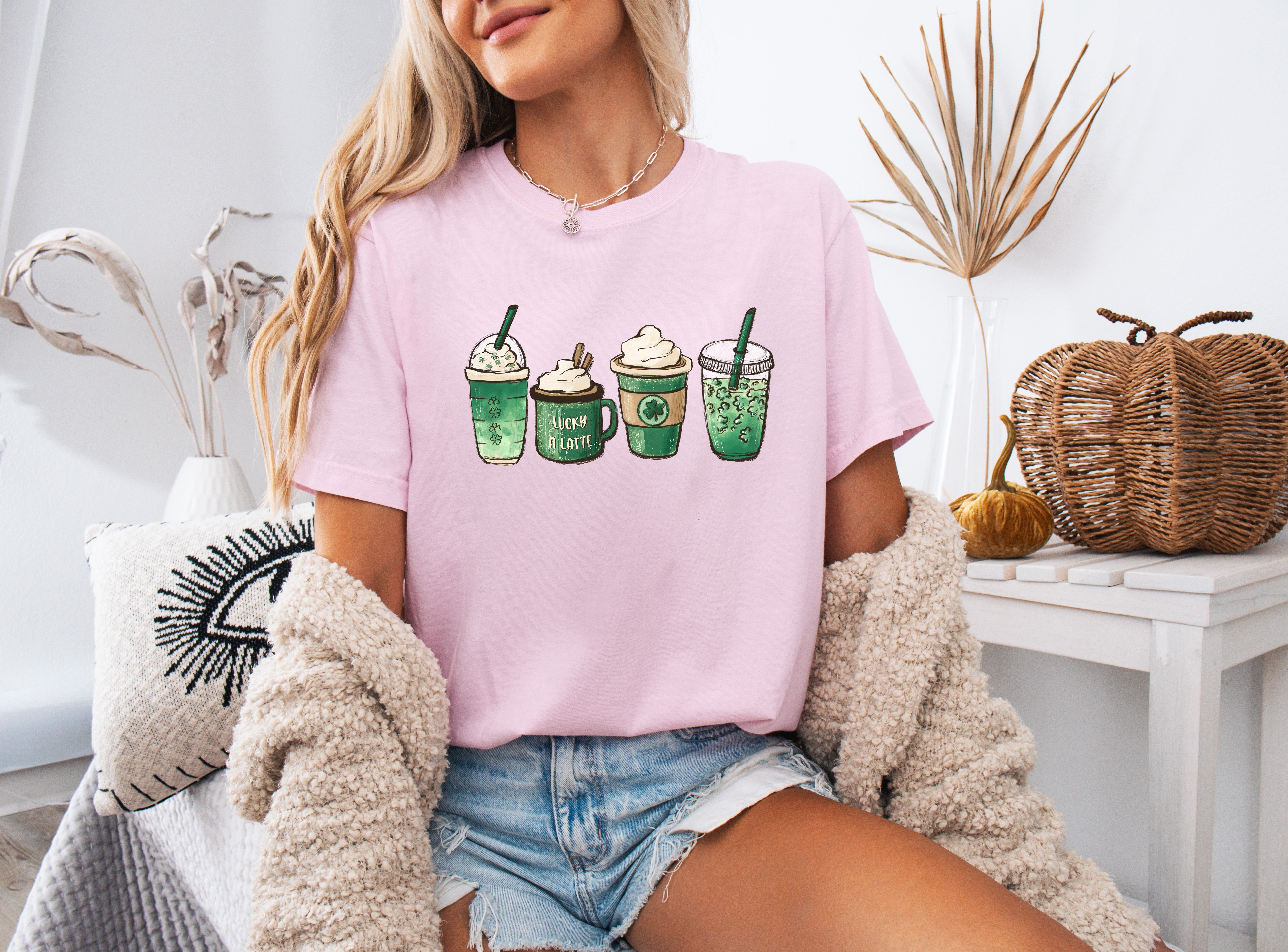 St. Patrick's day Lucky Latte Shamrock Matcha Coffee Comfort Colors T Shirt