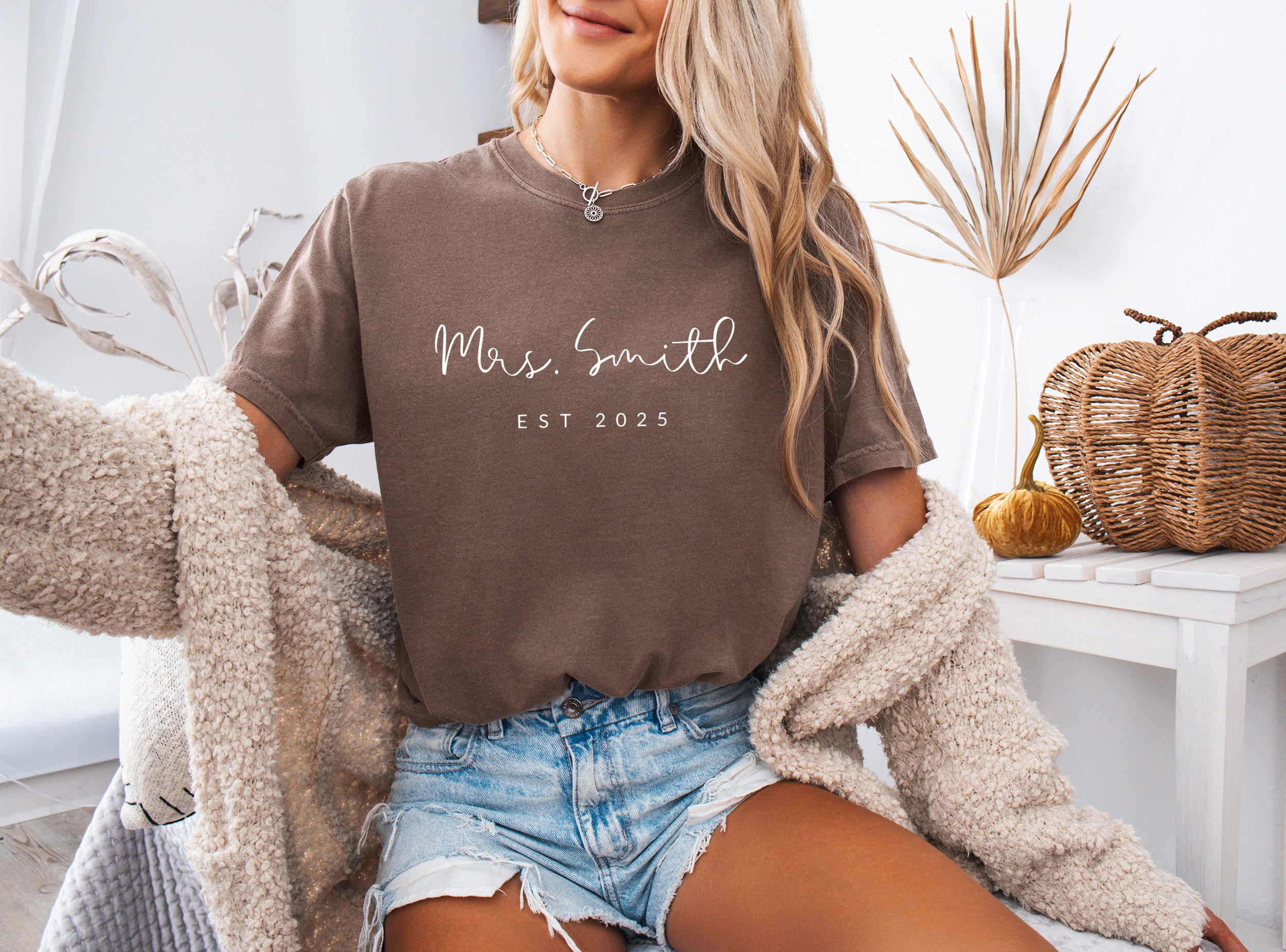 Mrs Custom Personalization name Honeymoon Comfort Colors Garment Dyed T Shirt